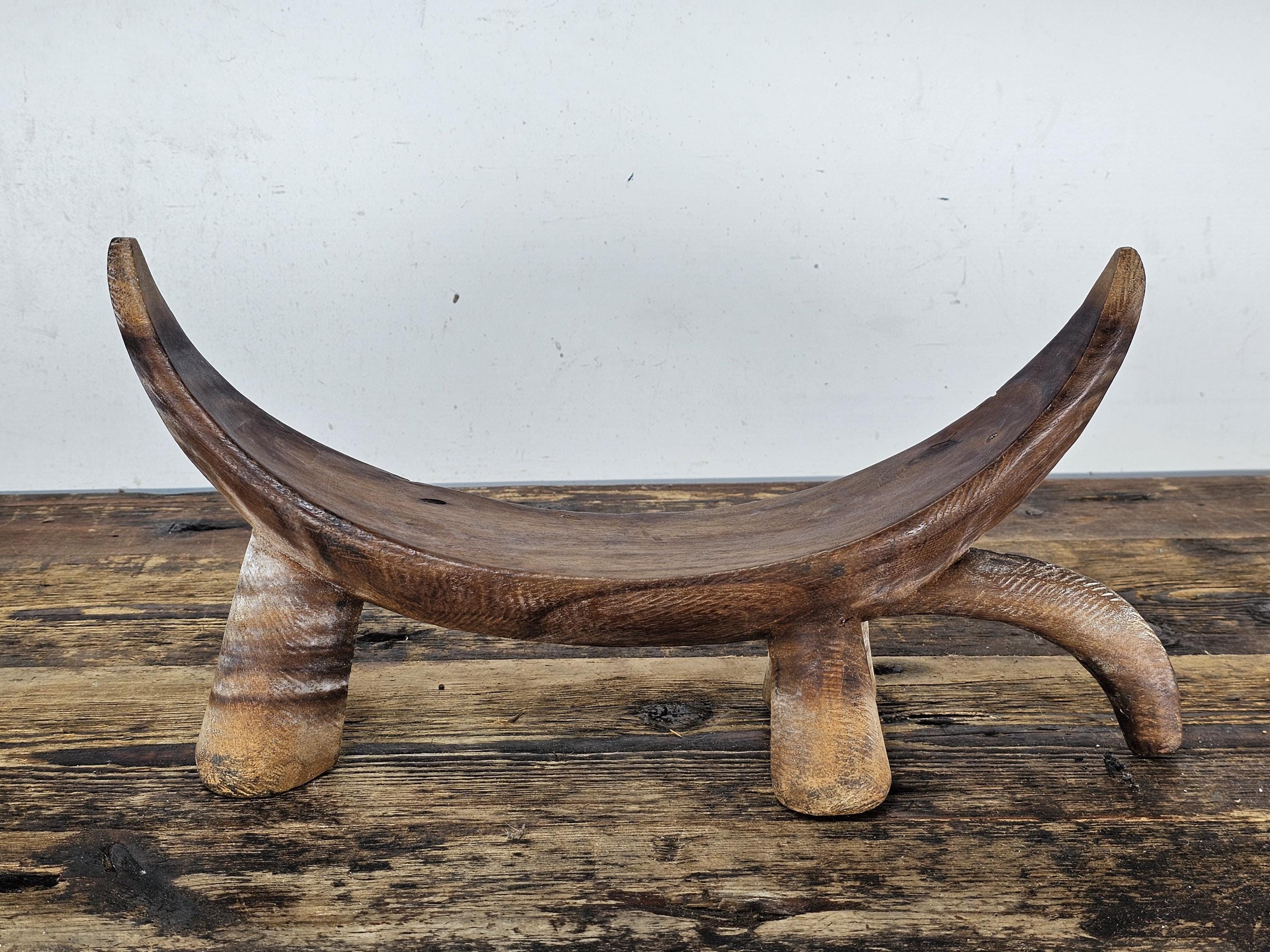 South Sudanese Dinka Tribal Hand-Carved Wooden Neck Rest Headrest 14.5"L