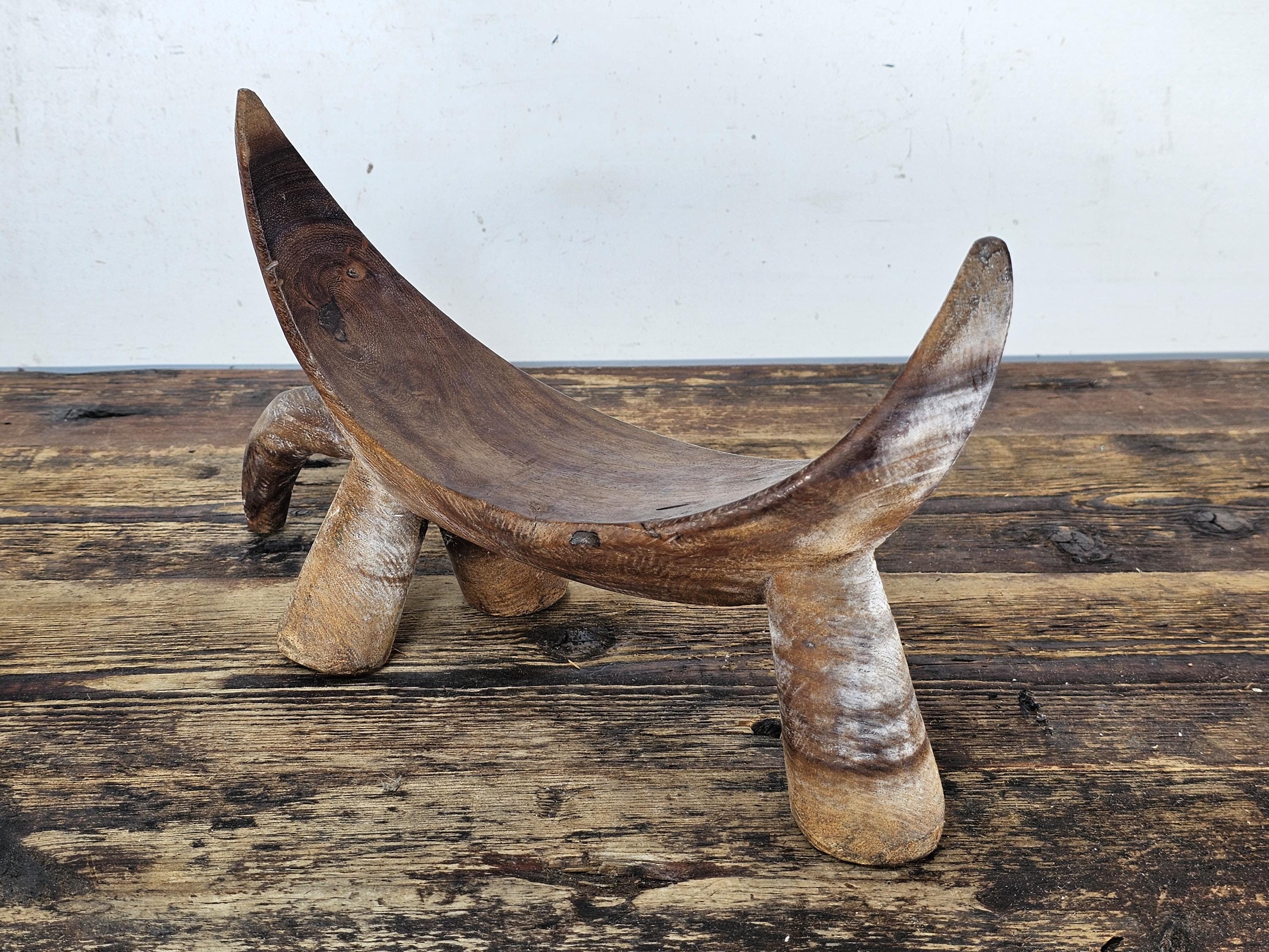 South Sudanese Dinka Tribal Hand-Carved Wooden Neck Rest Headrest 14.5"L