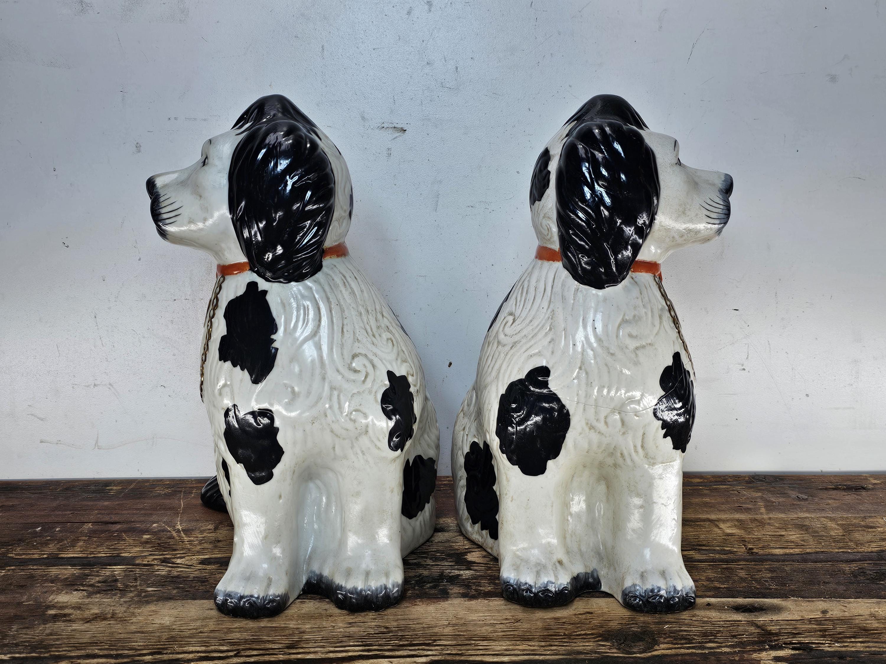 Vintage Reproduction Staffordshire Style Seated Spaniel Dogs 12"H