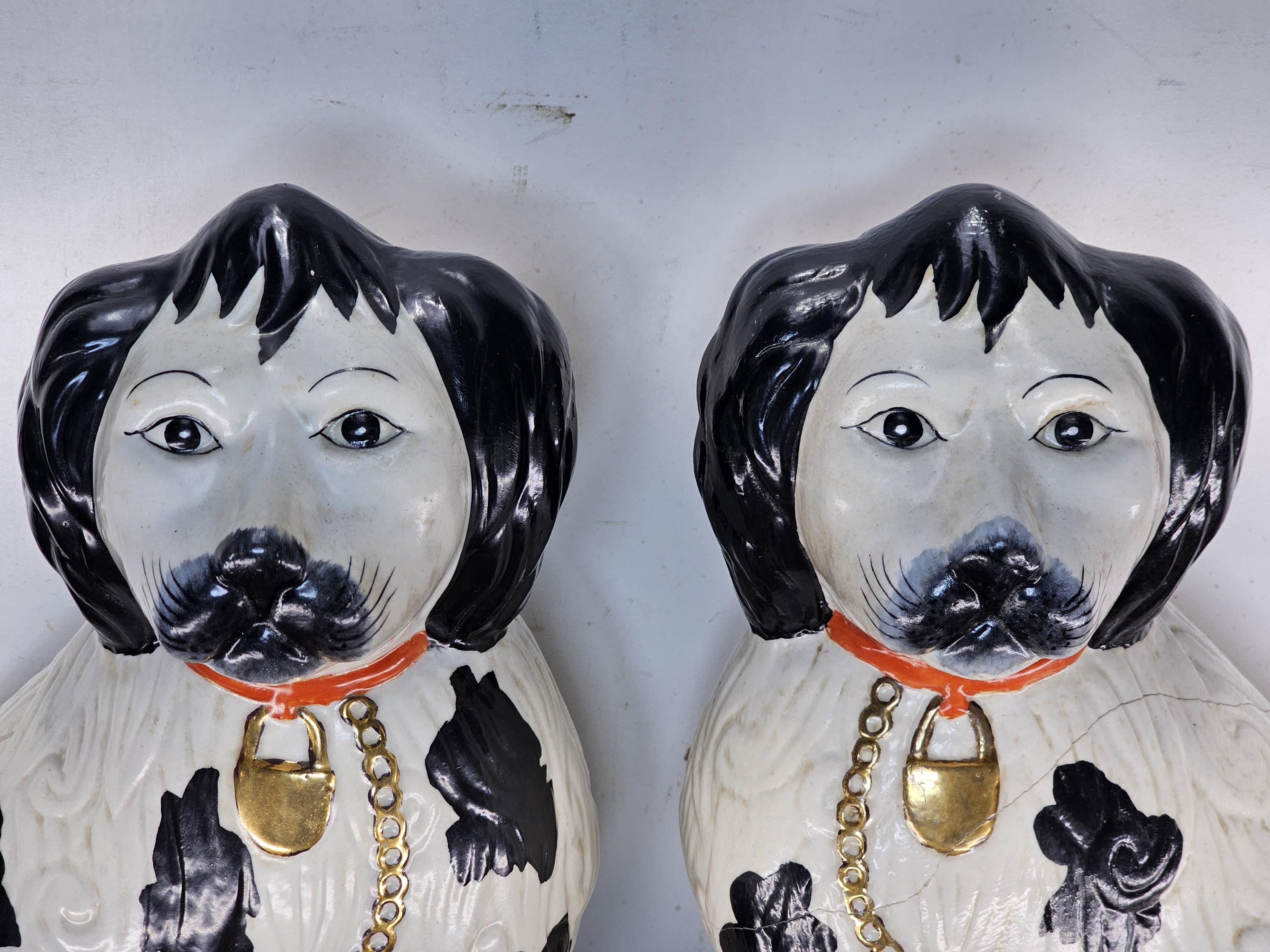 Vintage Reproduction Staffordshire Style Seated Spaniel Dogs 12"H