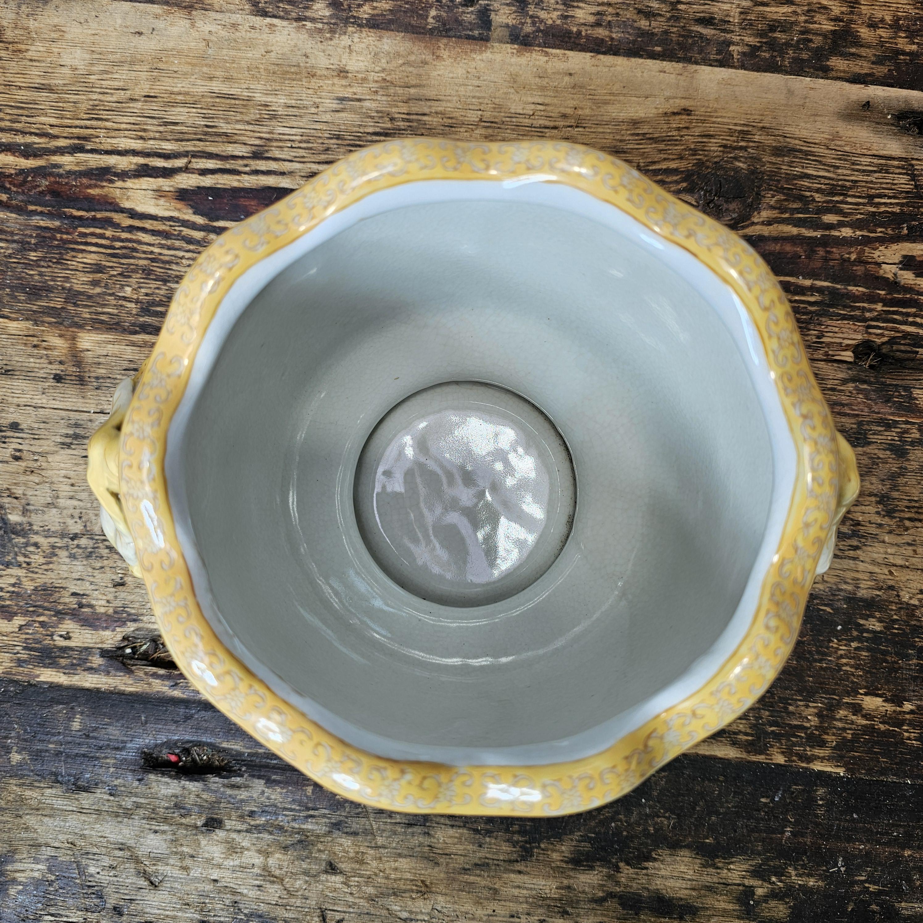 Yellow Decorated Porcelain Vase with Fruit Handles in Qianlong Style 6"H