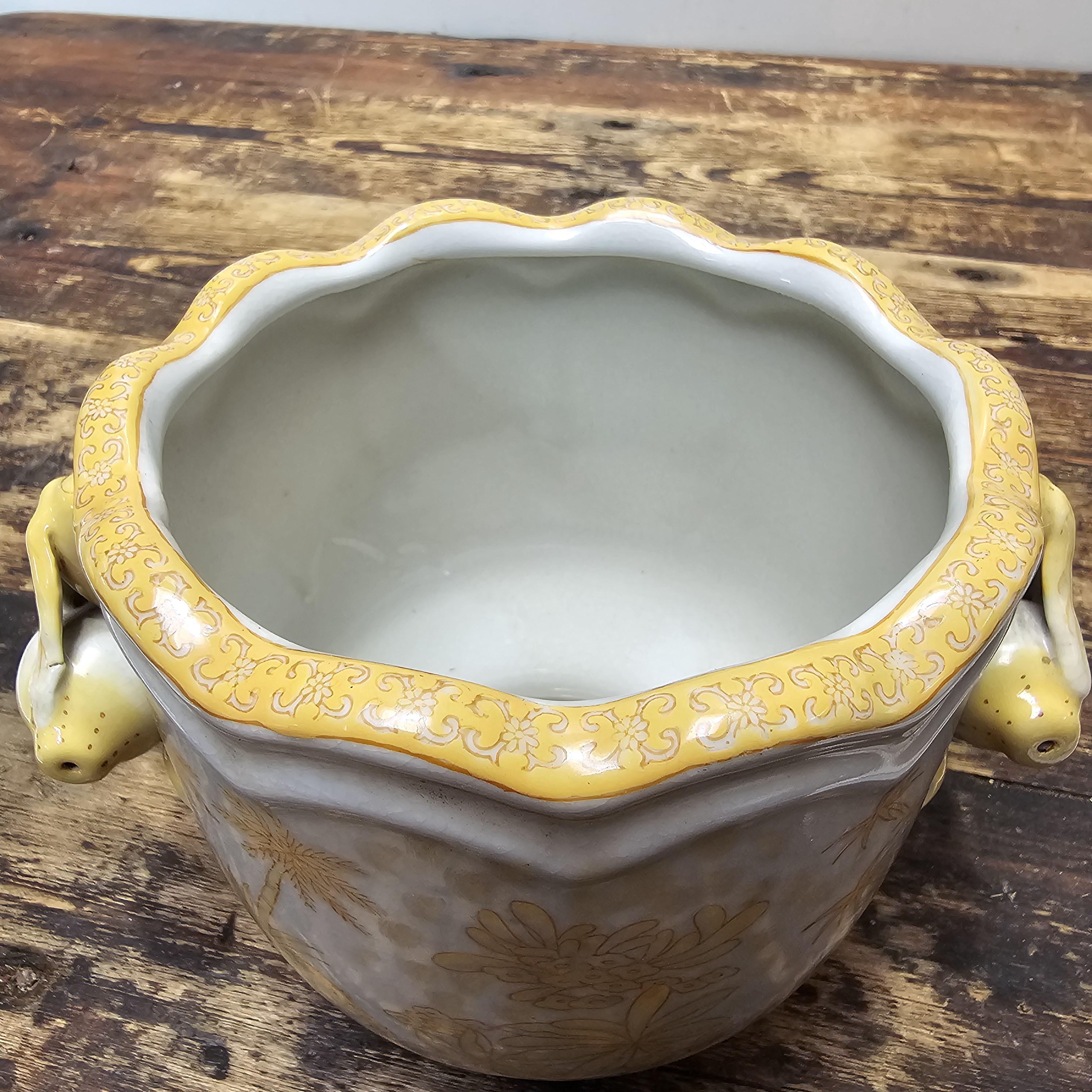 Yellow Decorated Porcelain Vase with Fruit Handles in Qianlong Style 6"H