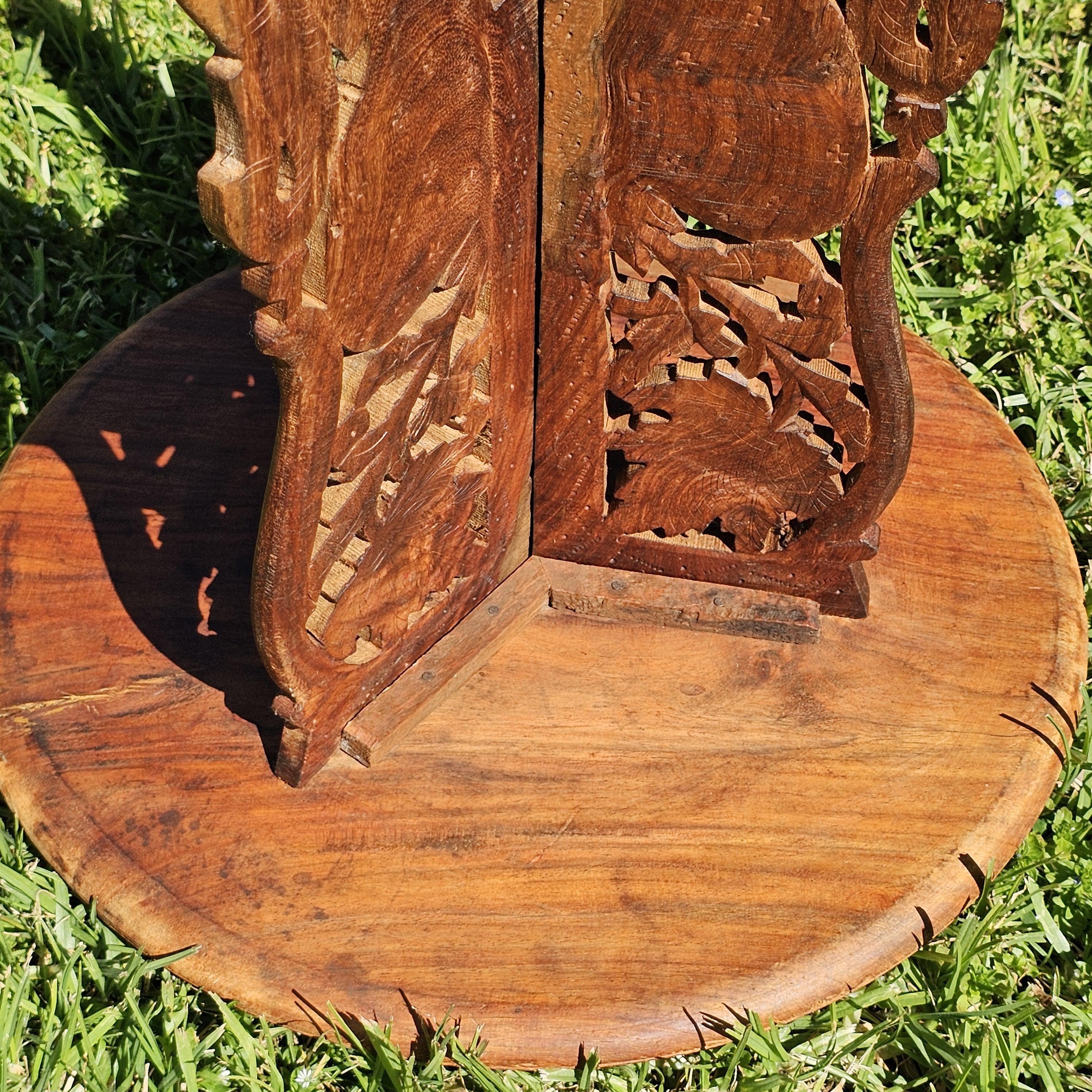 Vintage Indian Hand-Carved Small Wooden Table/Plant Stand 14"Diam x 16"H
