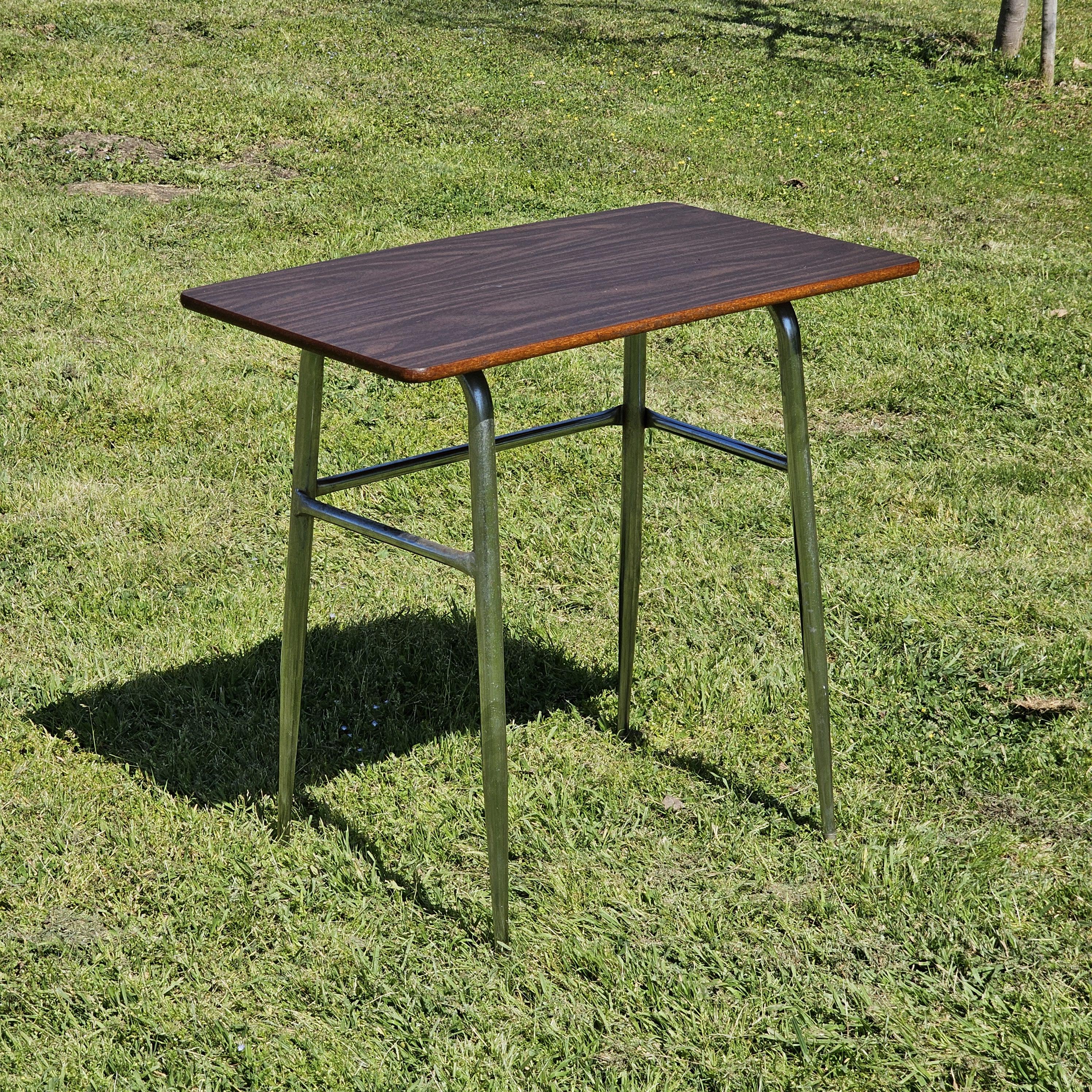 Local Pickup Only / Mid-Century Woodgrain Top & Steel Office Desk 30"L x 18"W x 29.5"H