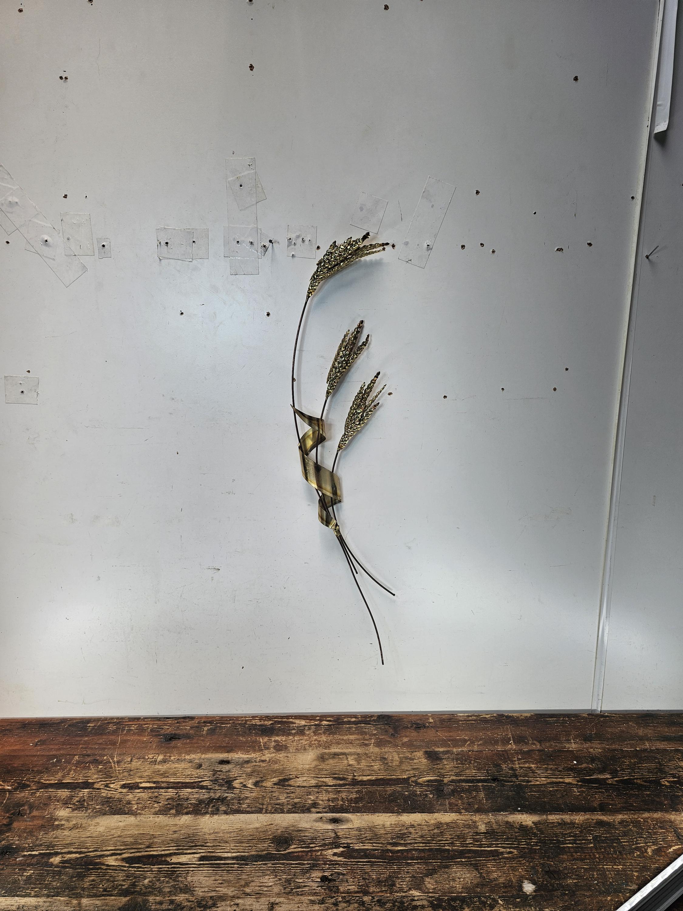 Vintage 70's Brass Metal Wheat Wall Hanging Art 29"H