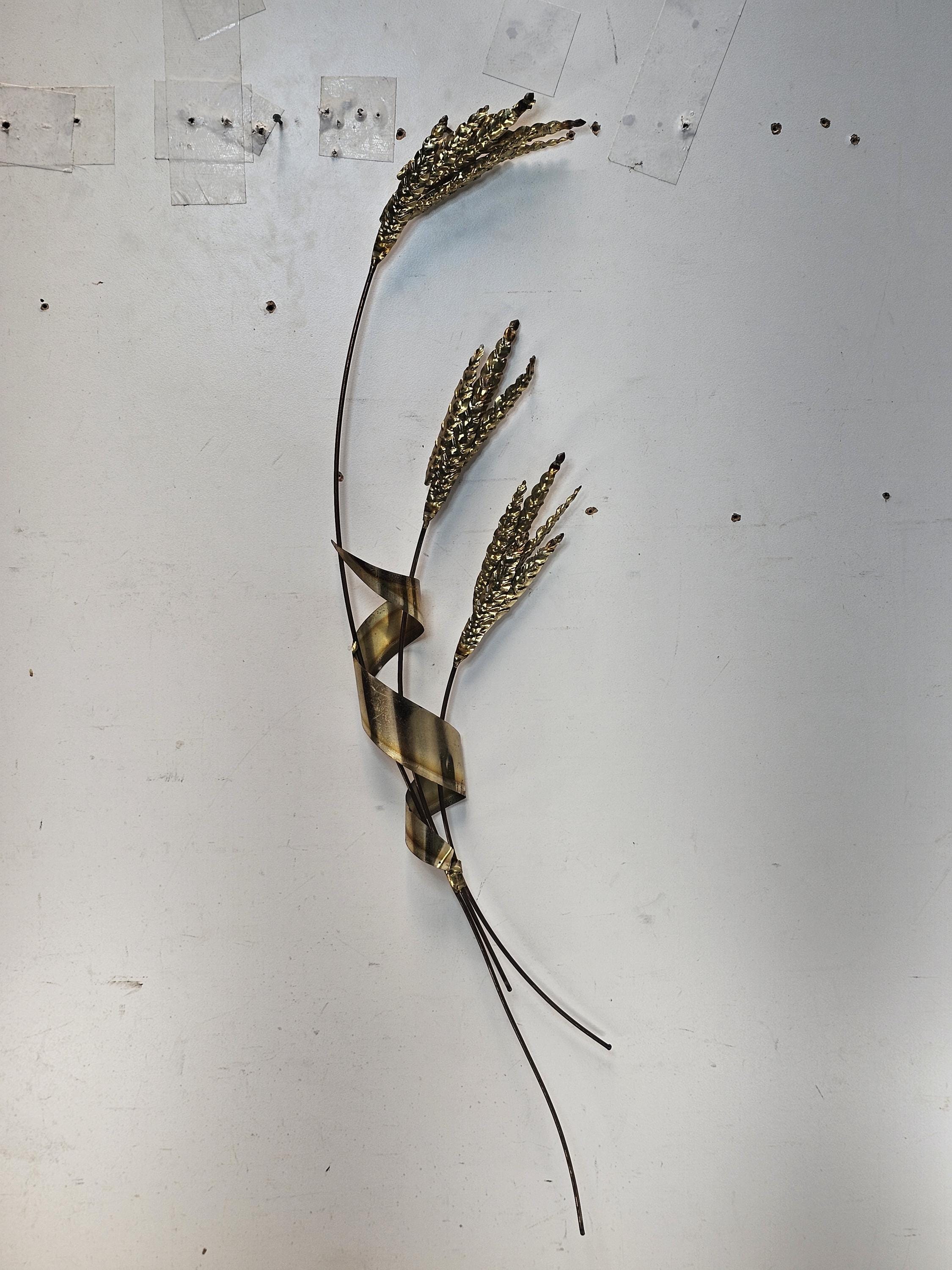 Vintage 70's Brass Metal Wheat Wall Hanging Art 29"H