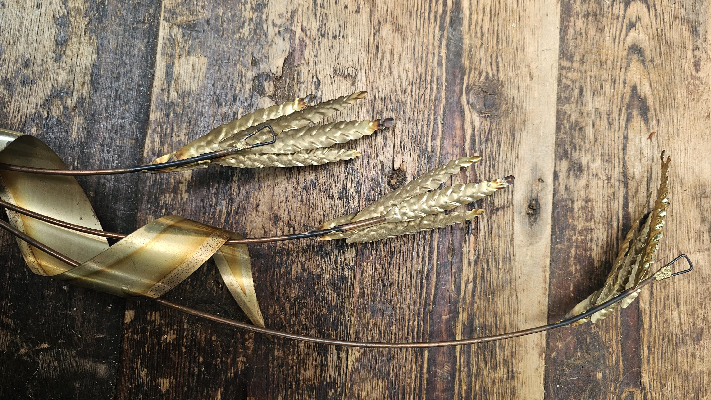 Vintage 70's Brass Metal Wheat Wall Hanging Art 29"H