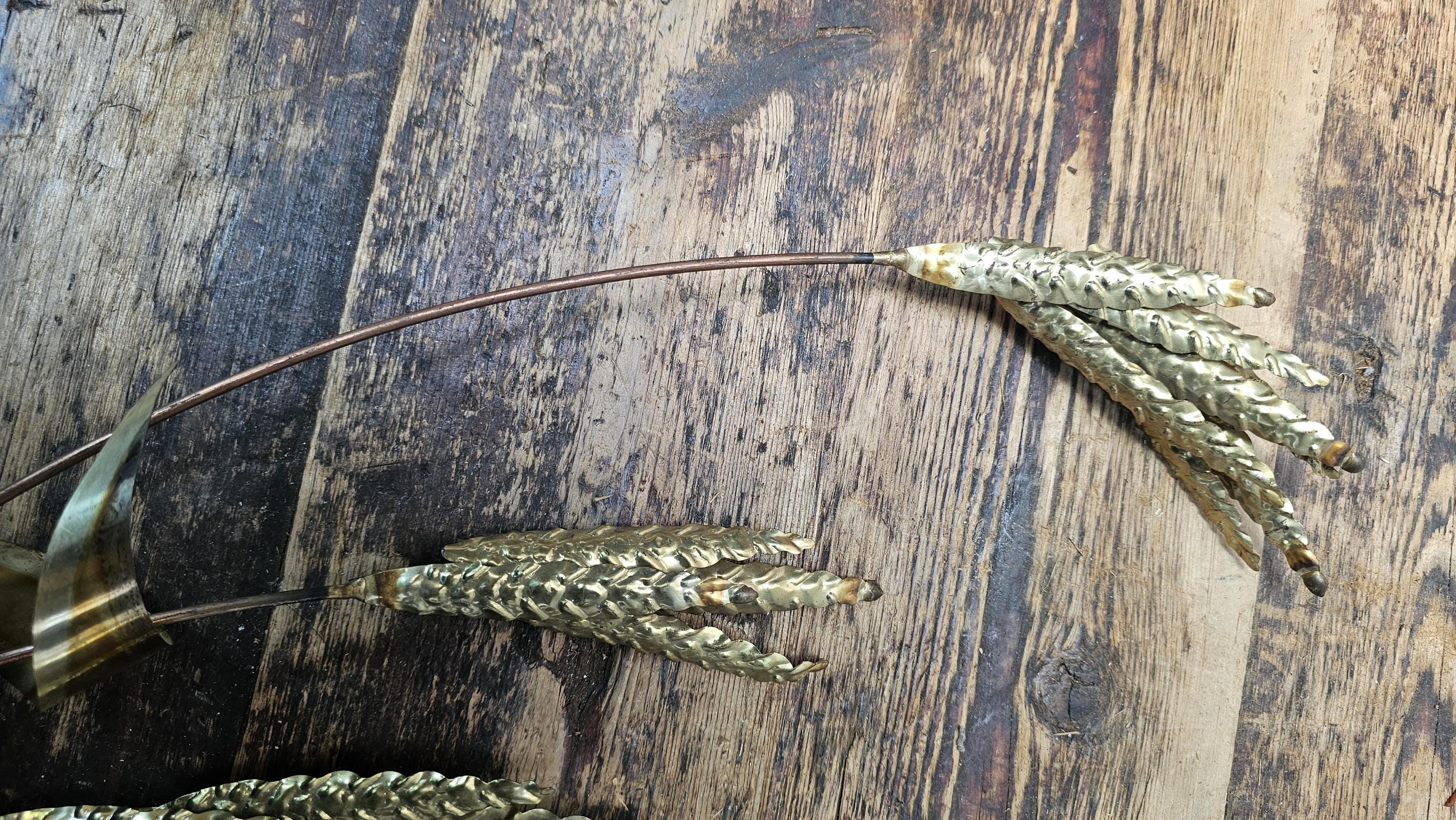 Vintage 70's Brass Metal Wheat Wall Hanging Art 29"H