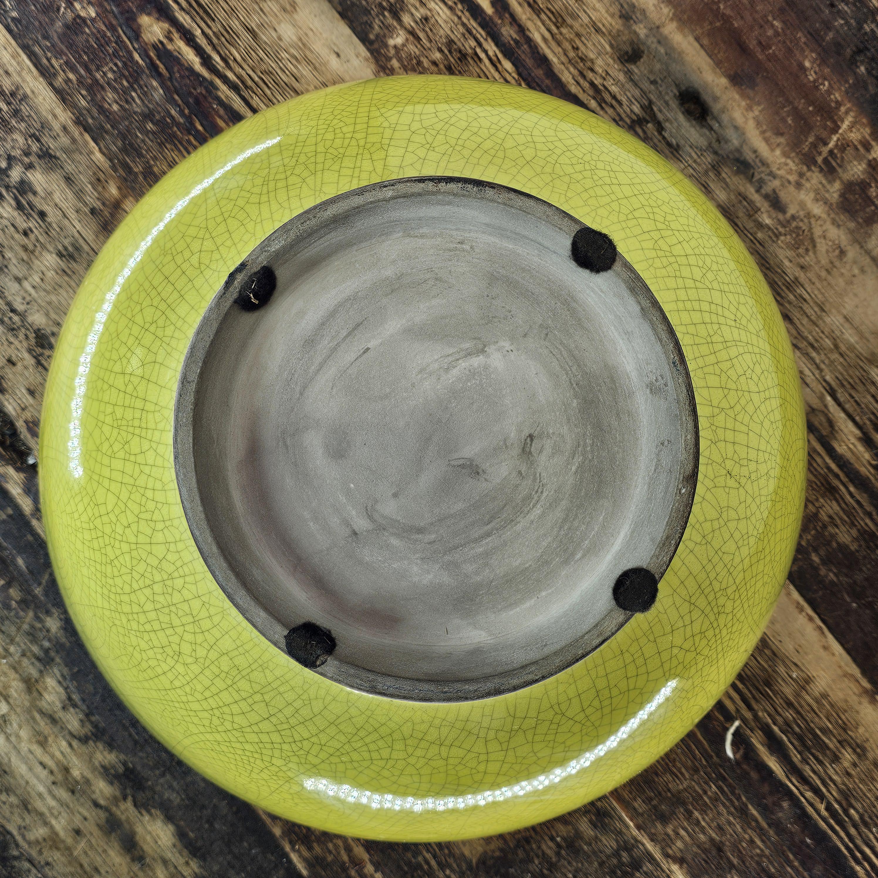 Handcrafted Large Yellow Crackle Glaze Ceramic Bowl 14.5"Diam x 7.5"H