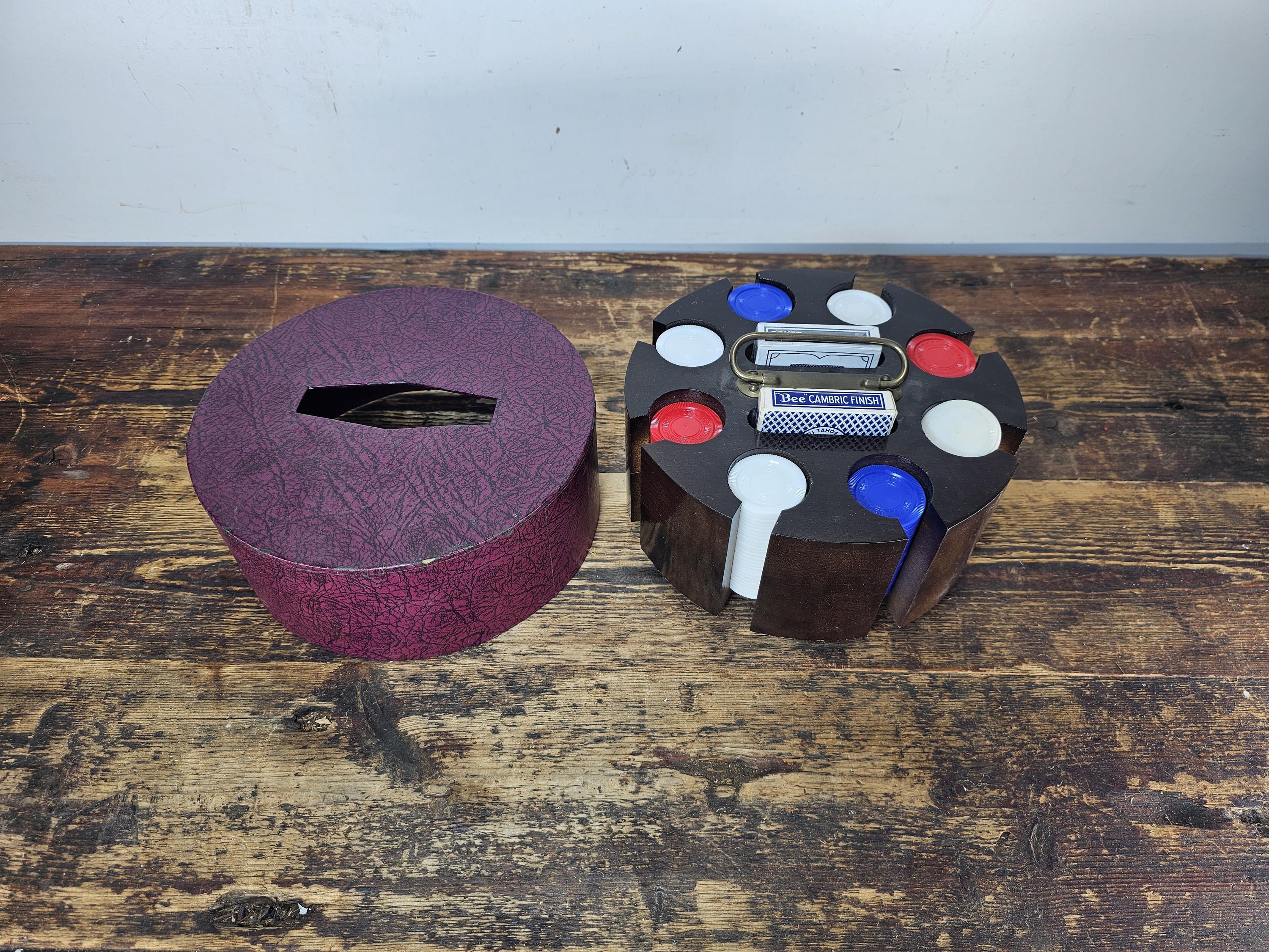Vintage Revolving Wood Poker Chip Caddy