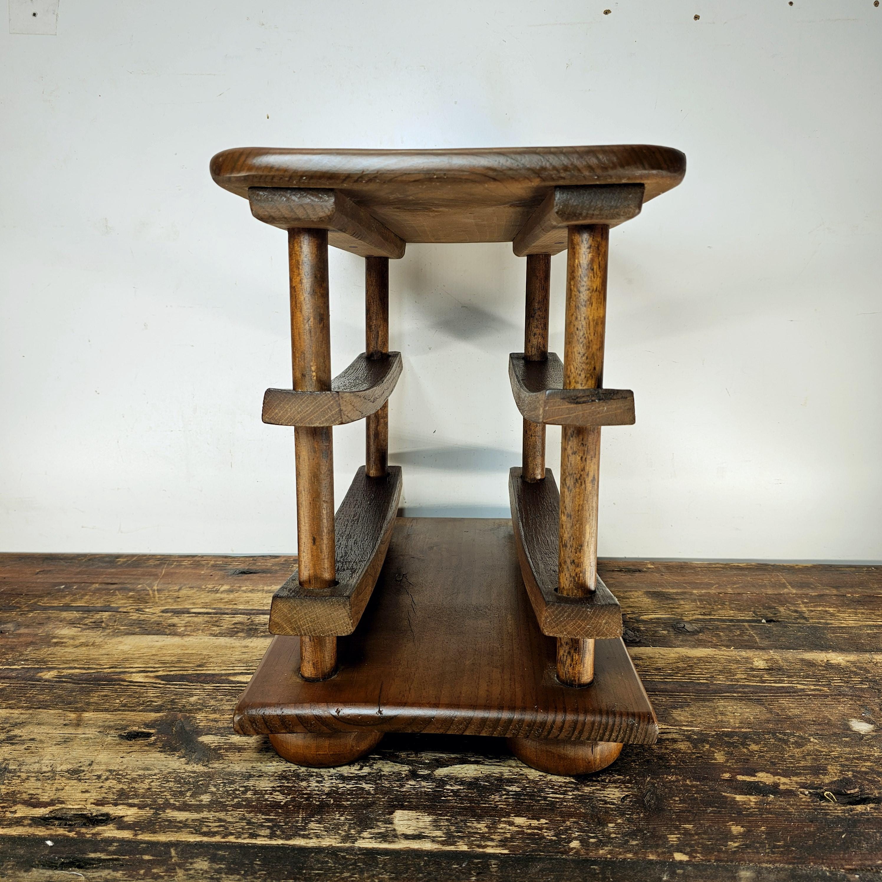 Vintage Wooden Double Decker Wine Rack with Serving Top
