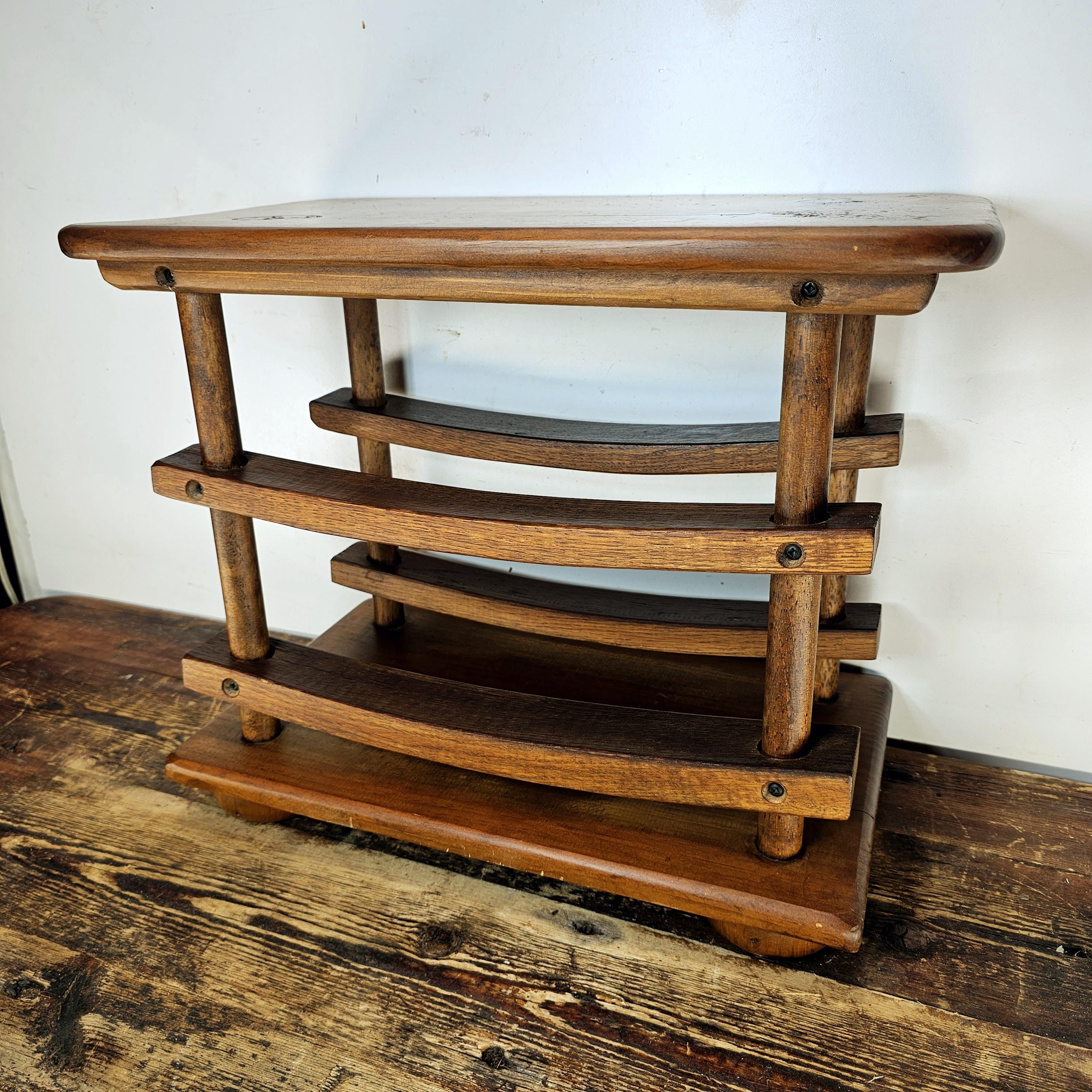 Vintage Wooden Double Decker Wine Rack with Serving Top
