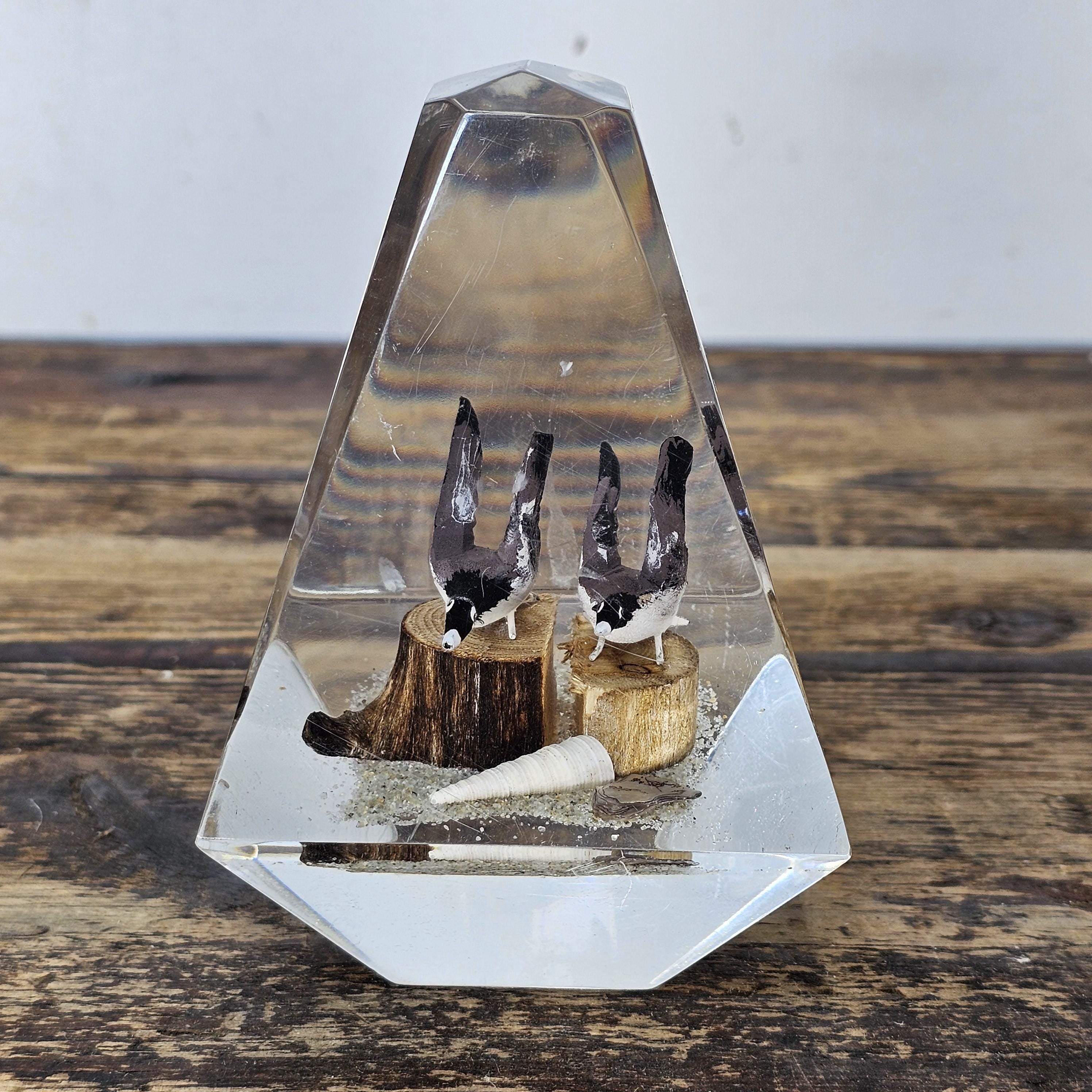 Vintage Lucite Canadian Geese Duck Paperweight