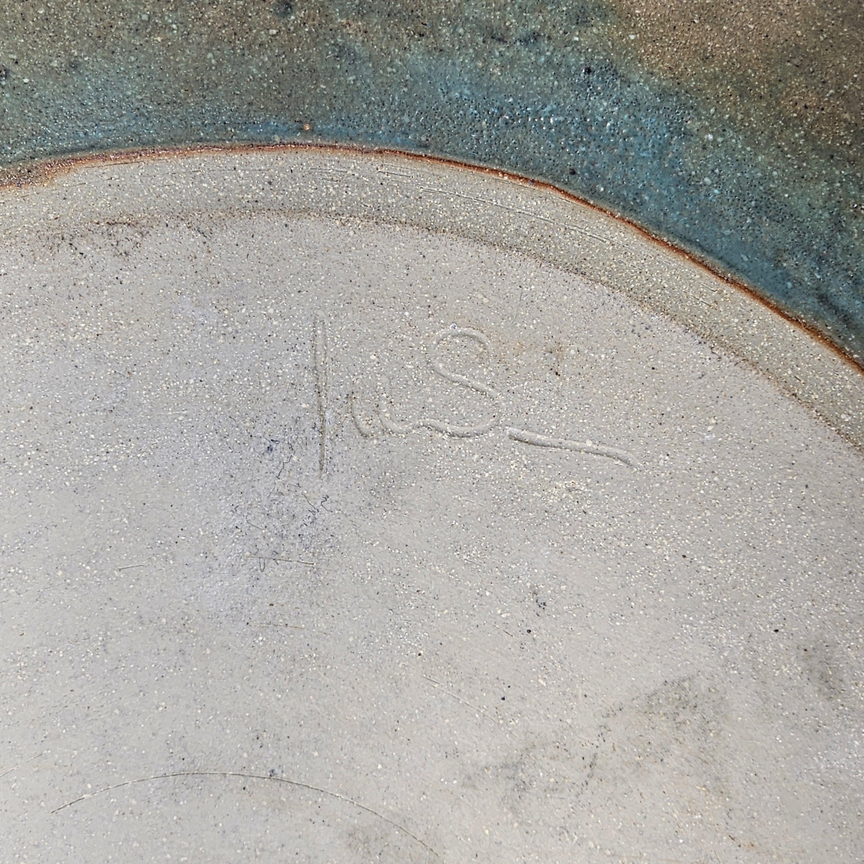 Studio Art Pottery Signed Shallow Dish Turquoise Starburst Glazed Plate 12.5"