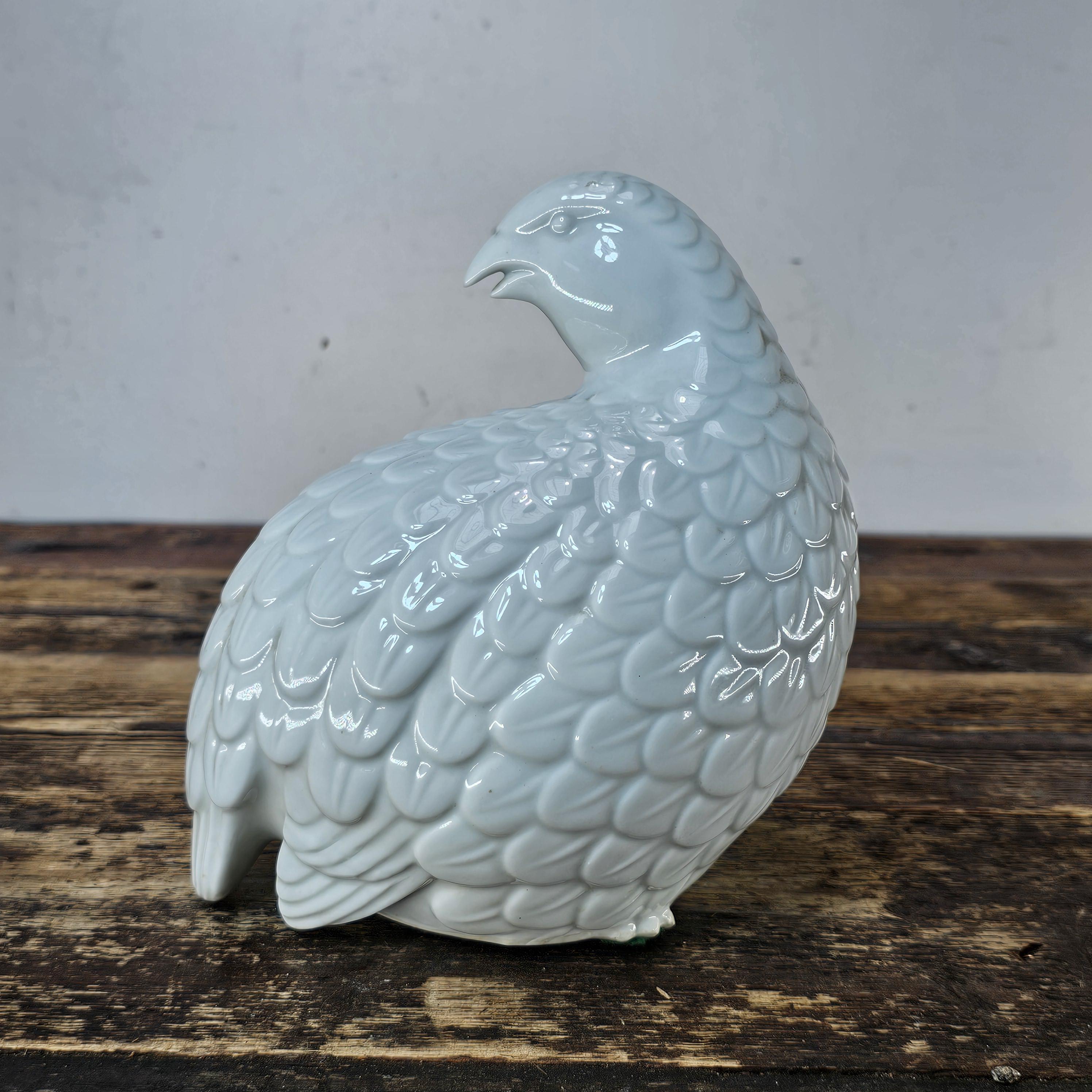 Vintage White Porcelain Quail Figurine Signed Made In Japan 7.5"L x 5"W x 7.5"H