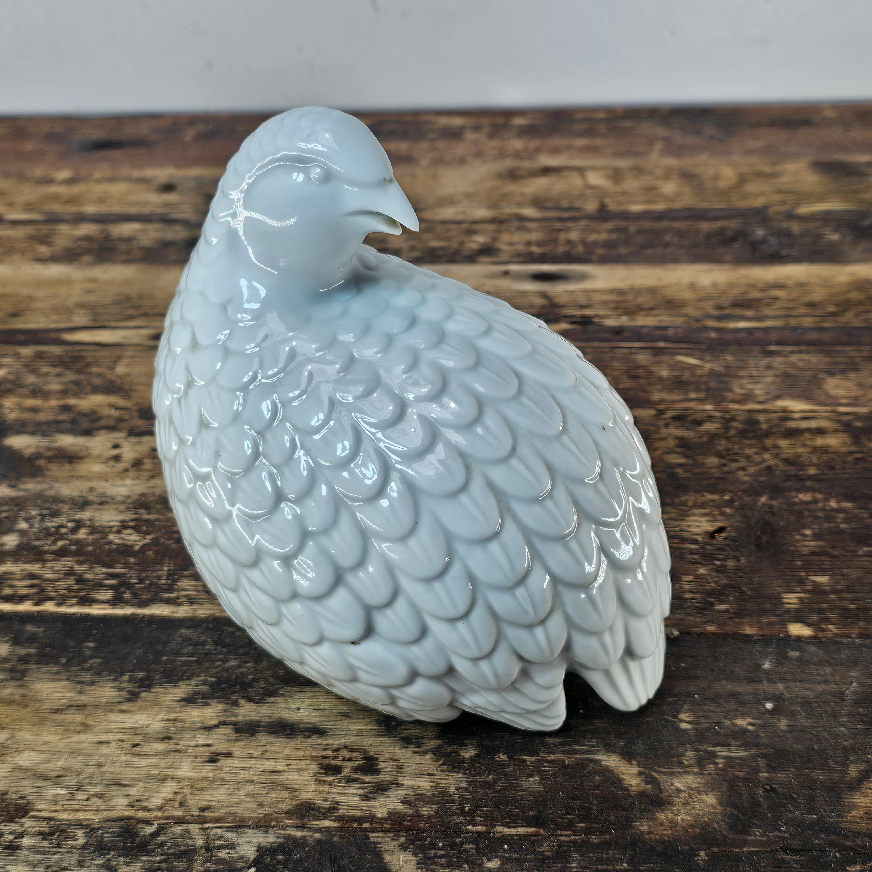 Vintage White Porcelain Quail Figurine Signed Made In Japan 7.5"L x 5"W x 7.5"H