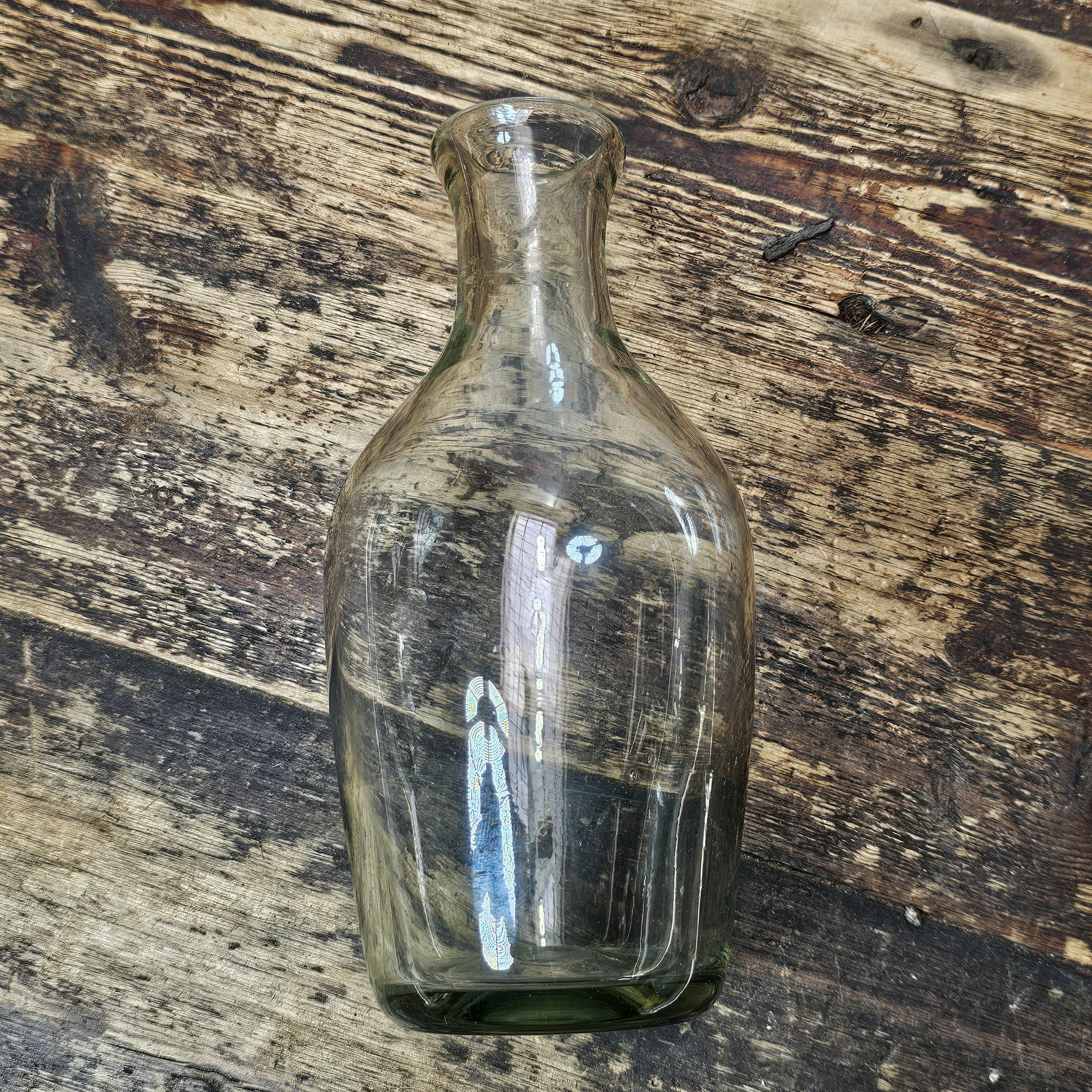 Rustic Hand-Blown Glass Bottle/Bud Vase 9"H