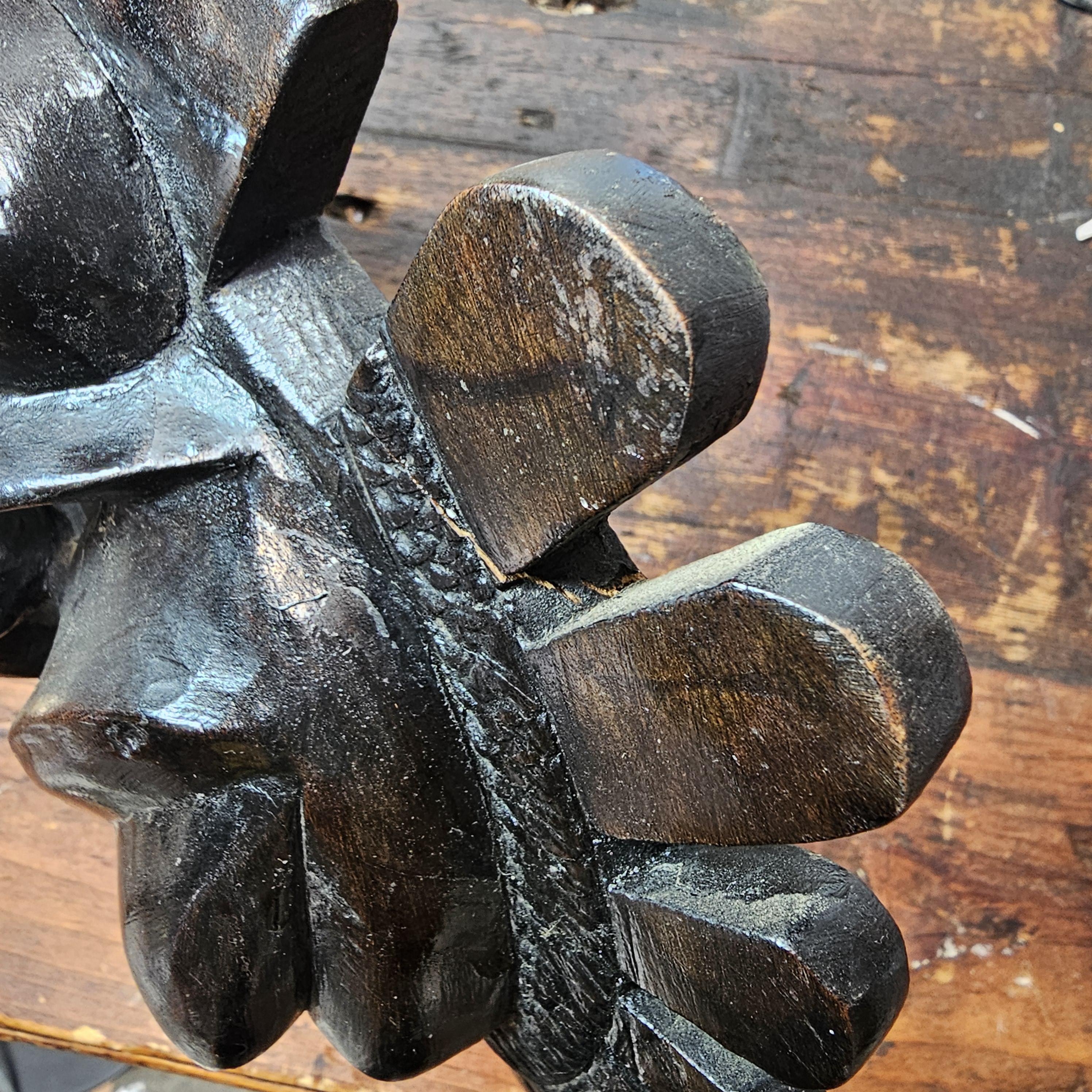 Ebony-Finish Wood Carving - Senufo Tribal Mask (Ivory Coast) 9"W x 15.5"H