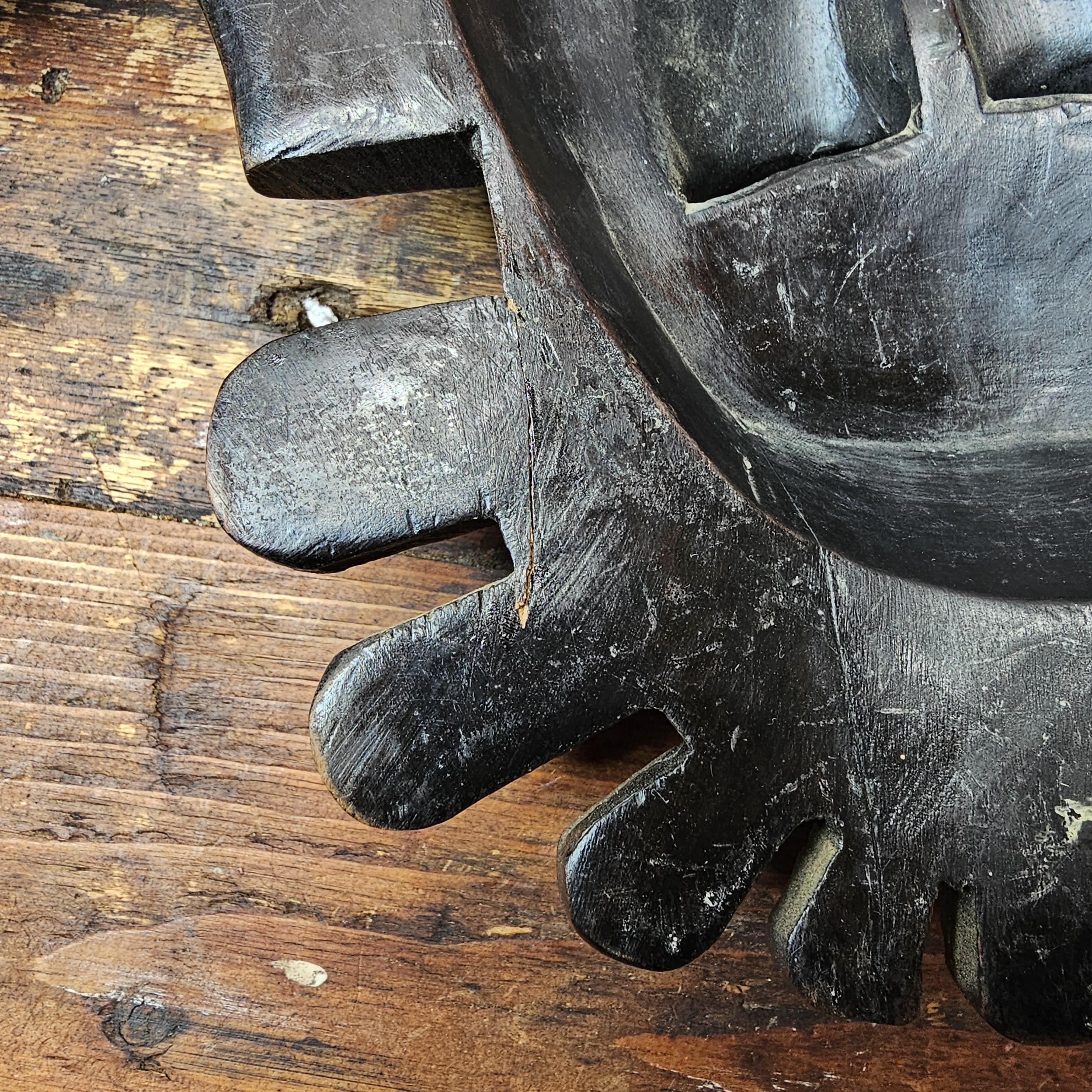 Ebony-Finish Wood Carving - Senufo Tribal Mask (Ivory Coast) 9"W x 15.5"H