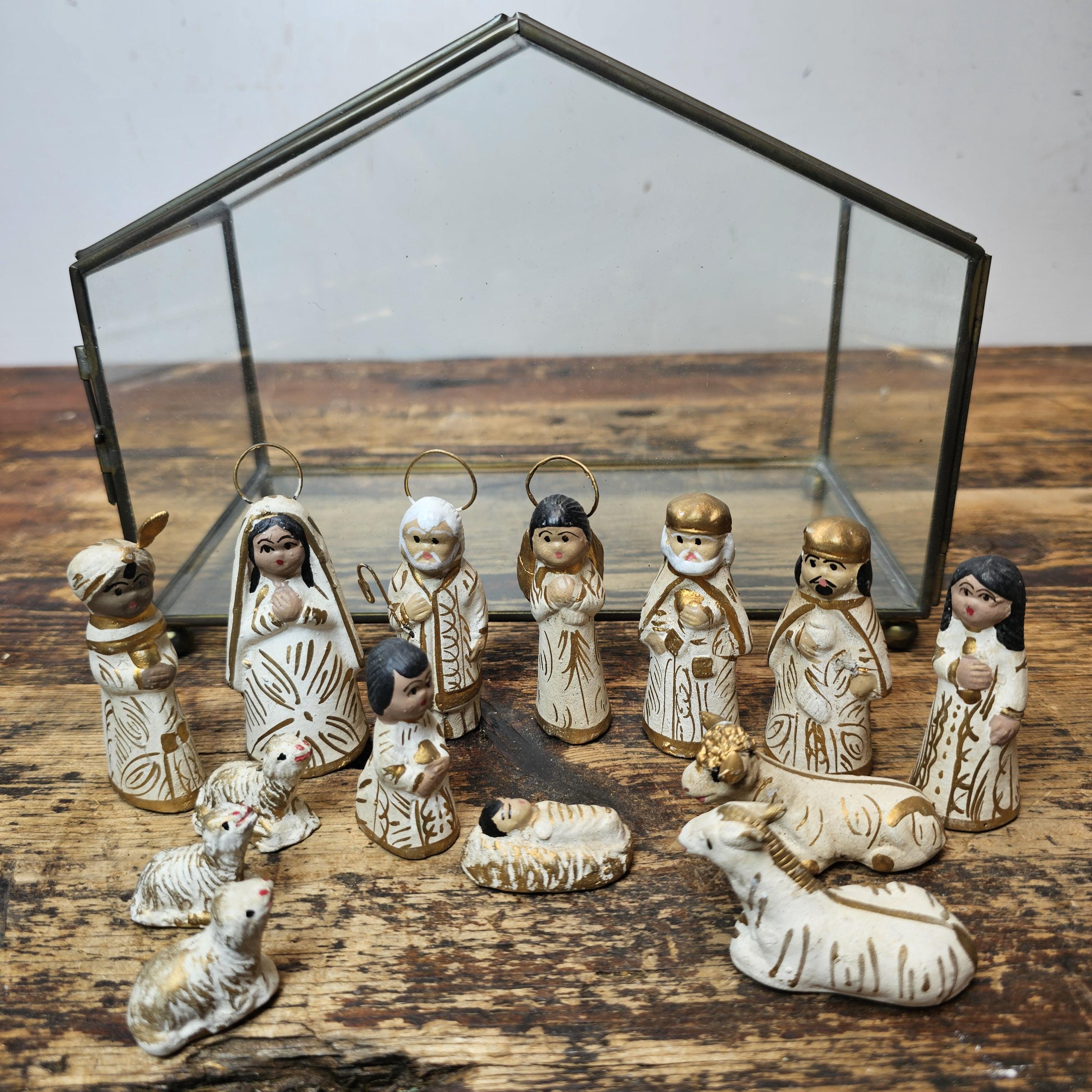 Tonalá Style Mexican Folk Art Nativity Set with Glass House