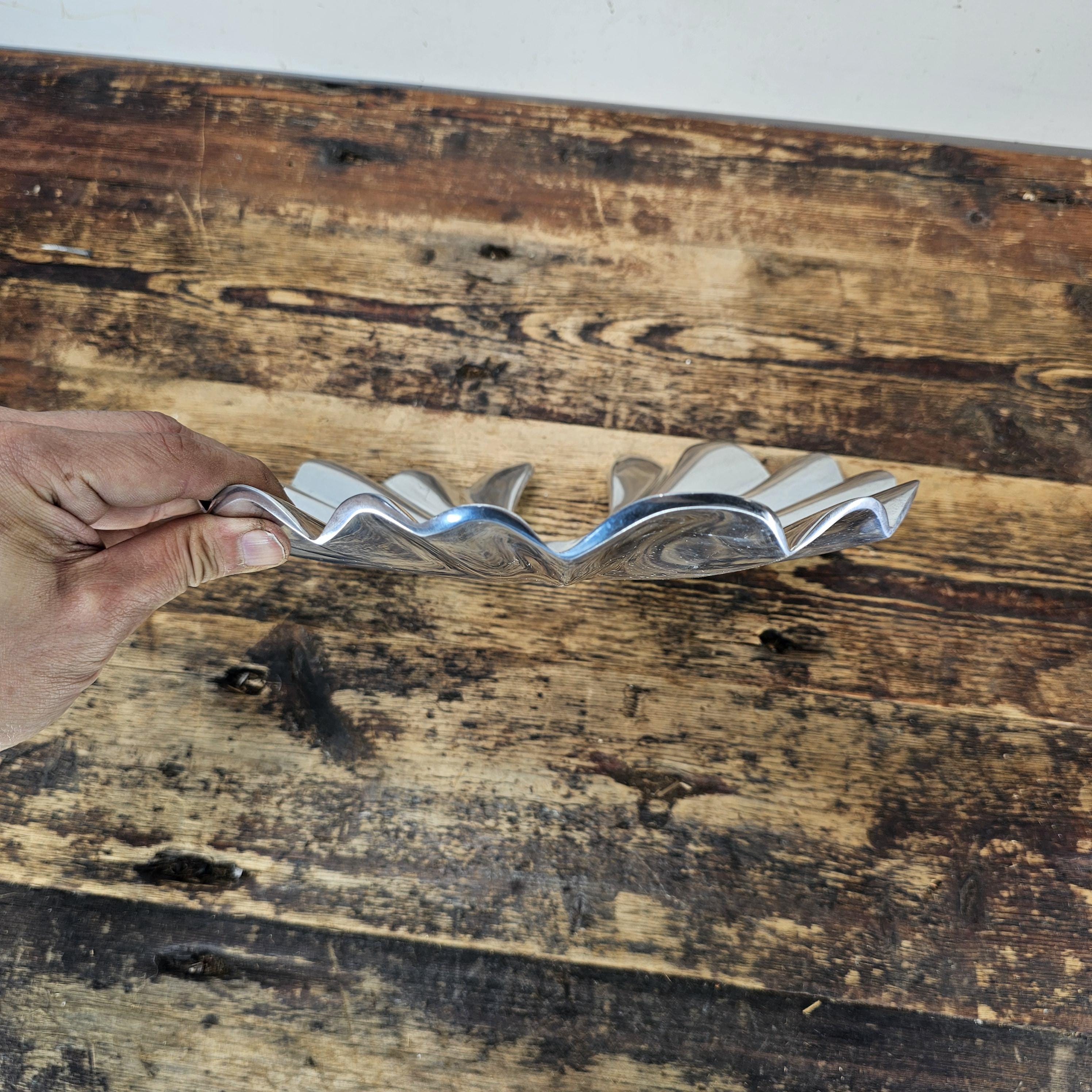 Aluminum Lily Pad Style Platter Decorative Bowl 12.25"L × 11"W × 2"H