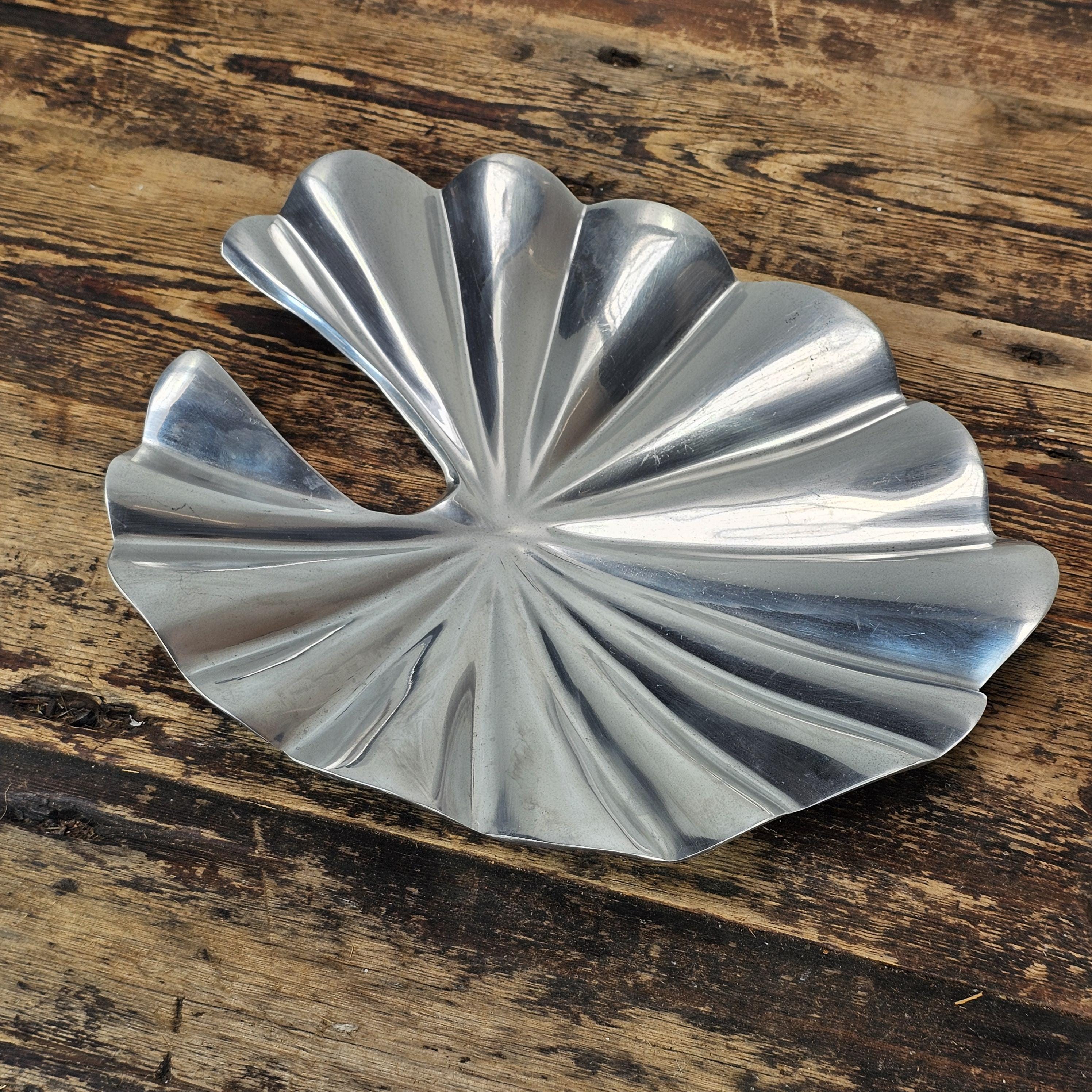 Aluminum Lily Pad Style Platter Decorative Bowl 12.25"L × 11"W × 2"H