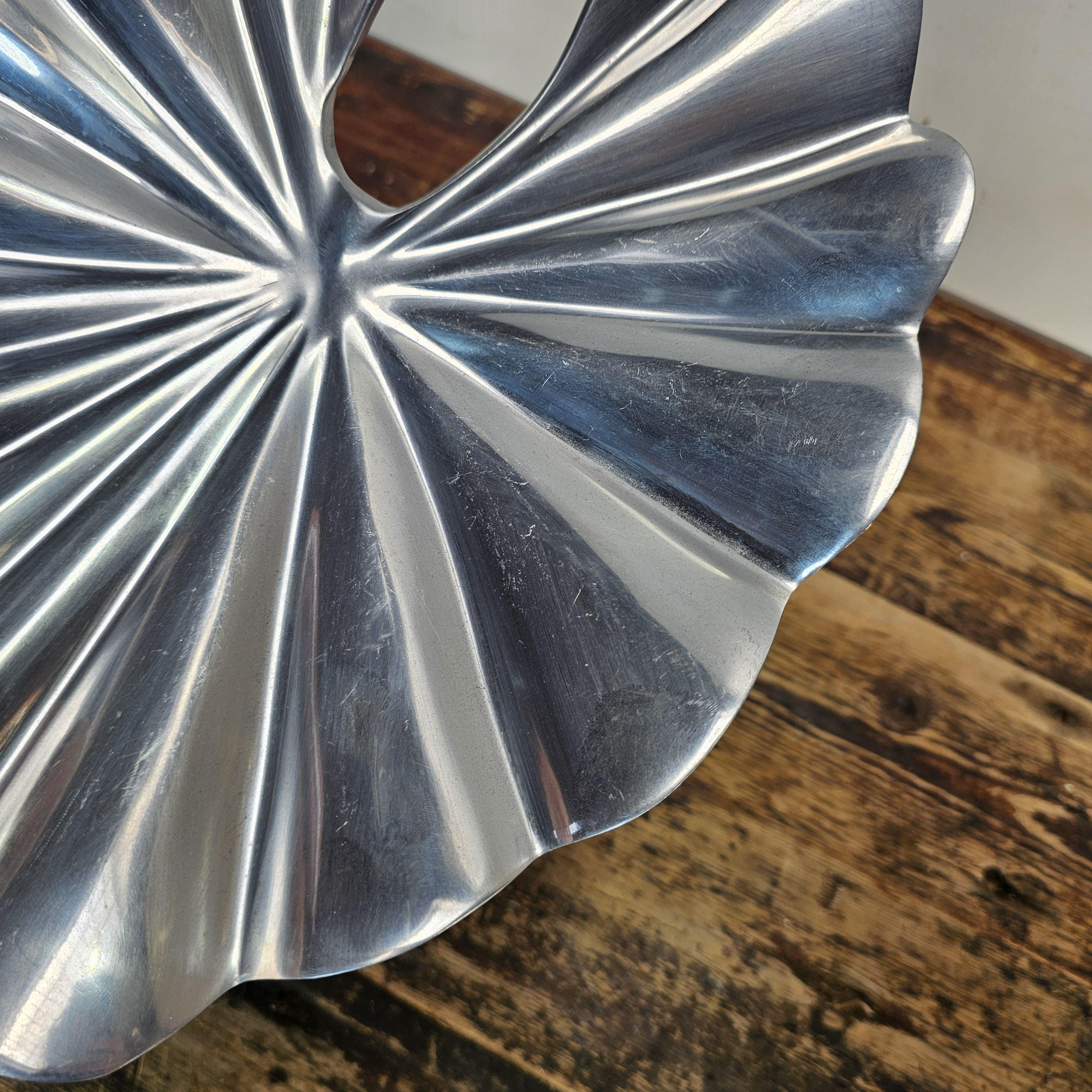 Aluminum Lily Pad Style Platter Decorative Bowl 12.25"L × 11"W × 2"H