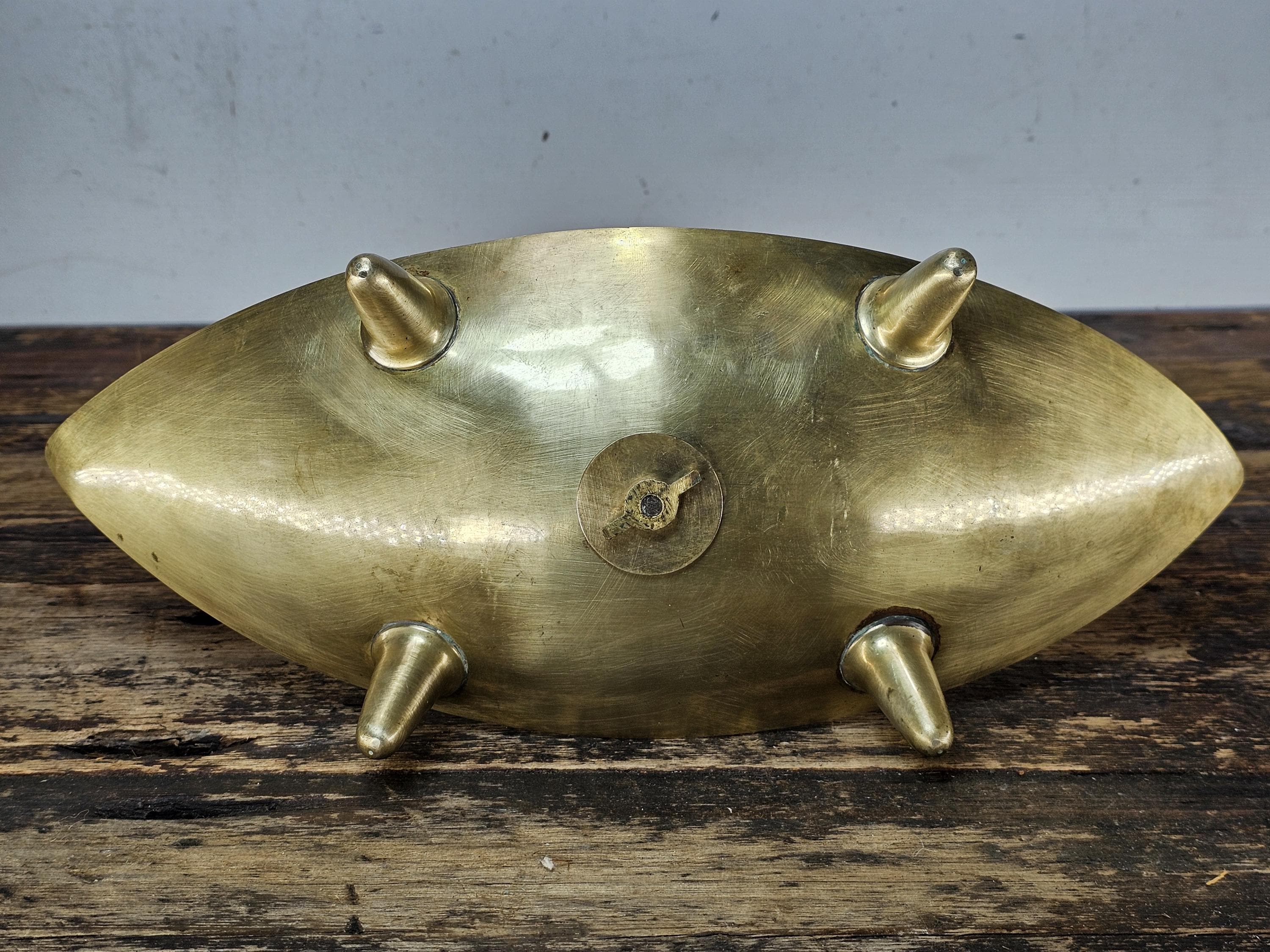 Mid-Century Modern Footed Brass 3 Tier Cake Stand with Wood Handle