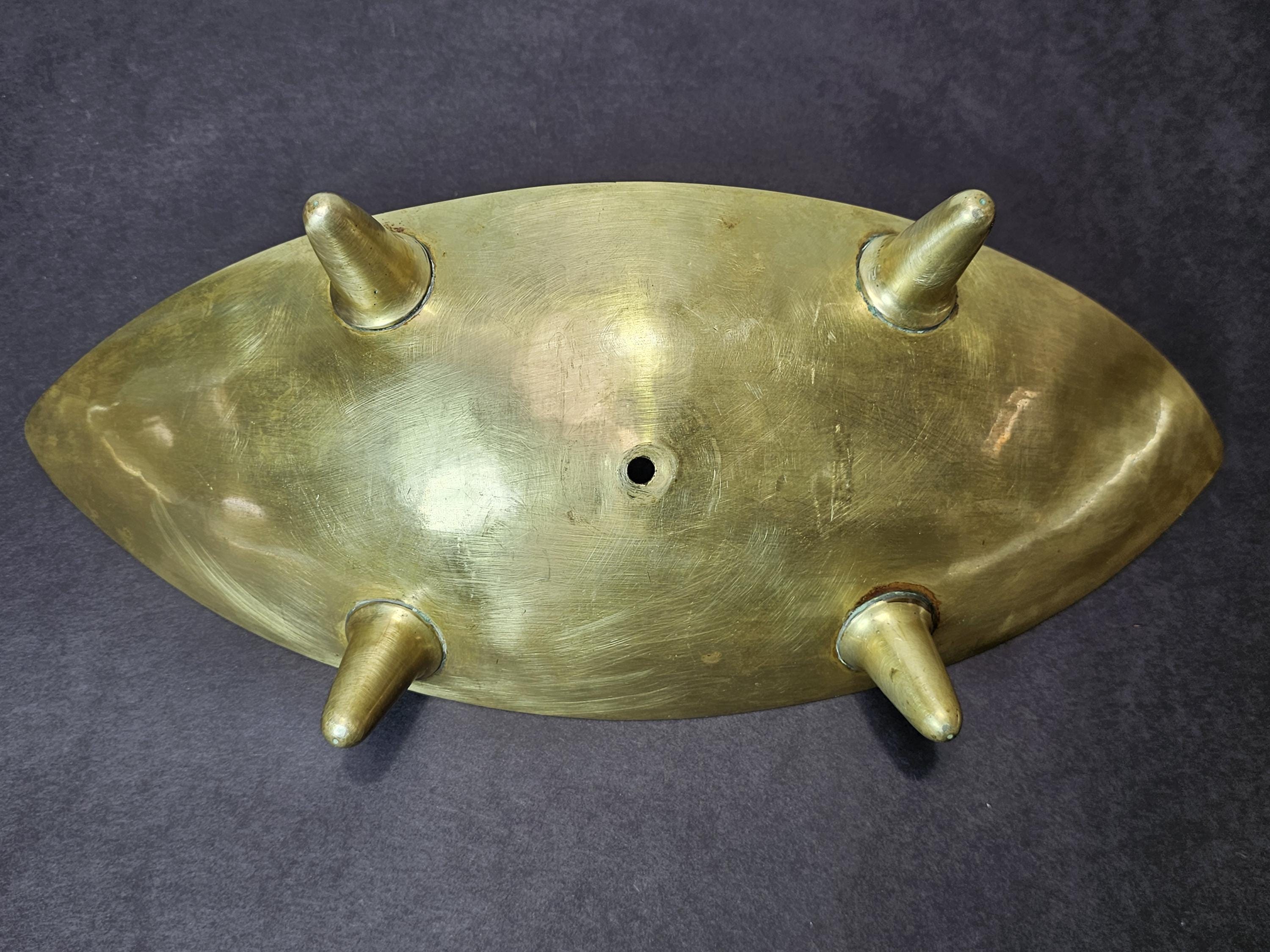 Mid-Century Modern Footed Brass 3 Tier Cake Stand with Wood Handle