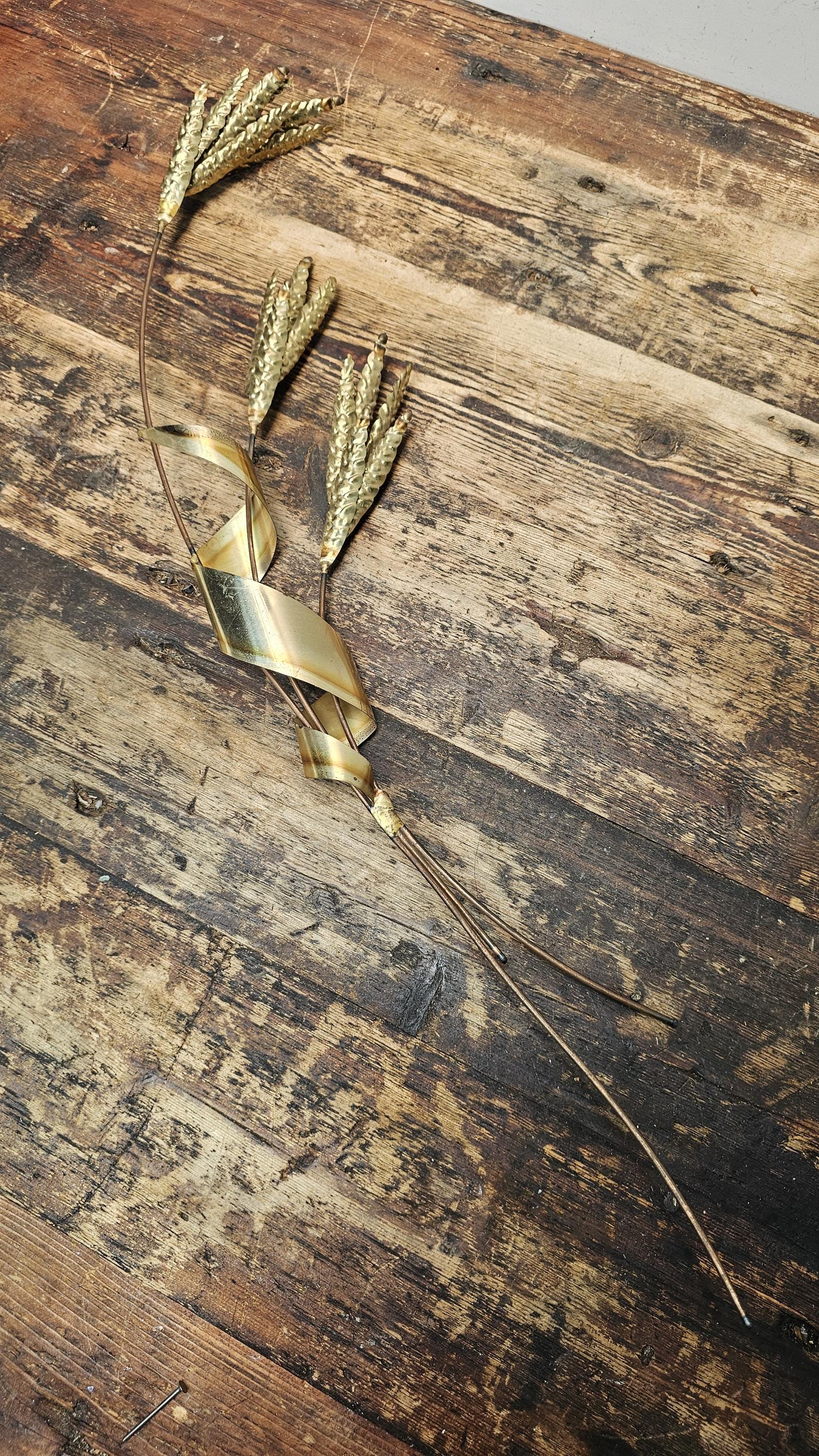 Vintage 70's Brass Metal Wheat Wall Hanging Art 29"H