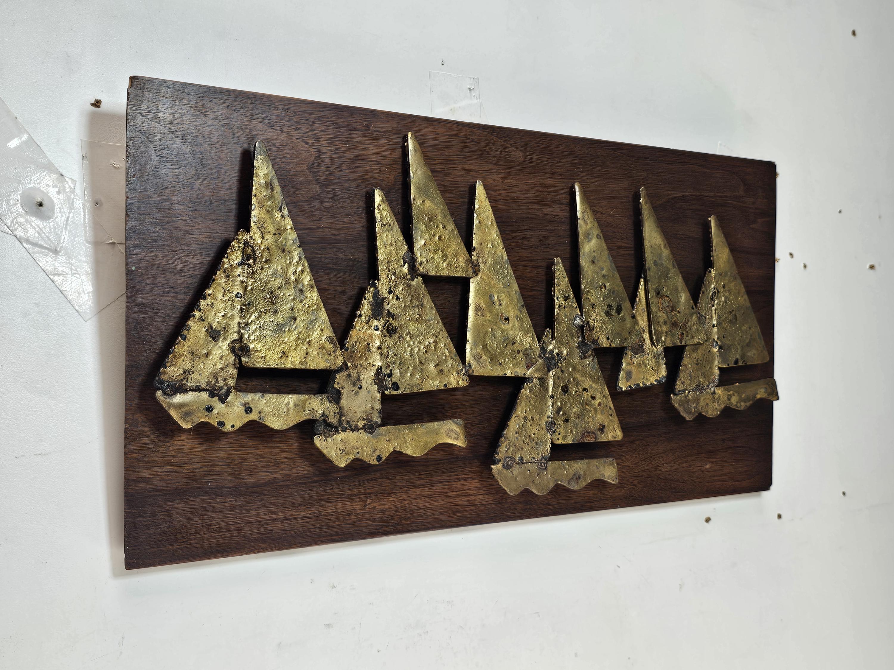 Peter Pepper Products Brass Sailboats Wall Sculpture (1960s) 23.5"L x 12"H