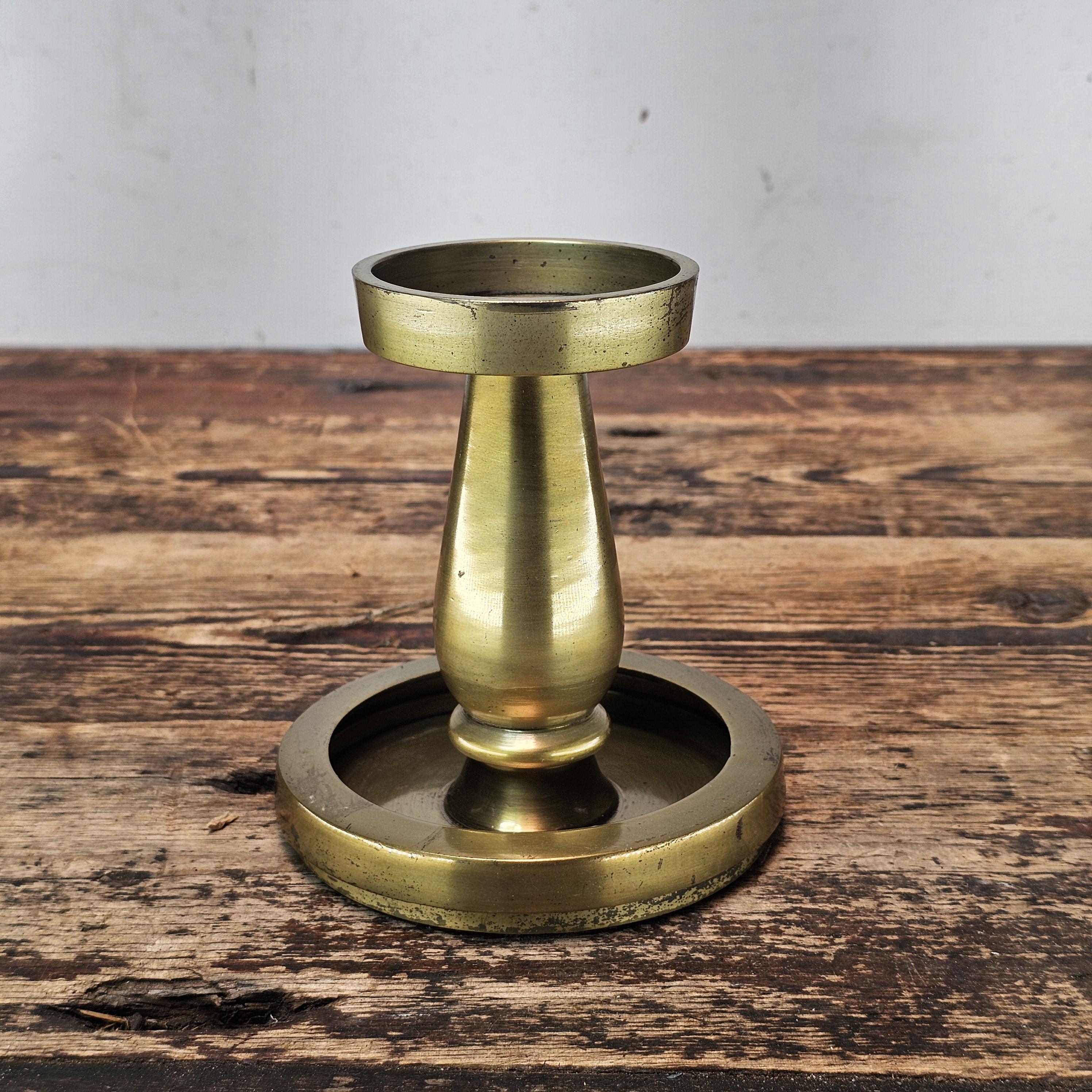 Vintage Brass Candlestick with Dual-Purpose Base 4.5"Diam x 5"H