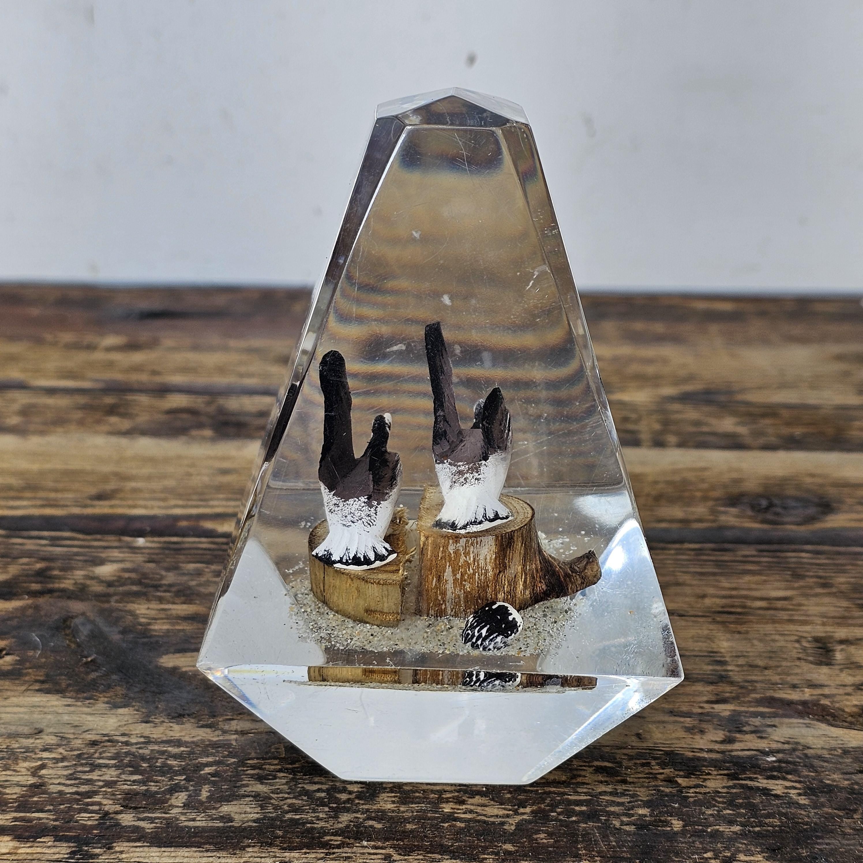Vintage Lucite Canadian Geese Duck Paperweight