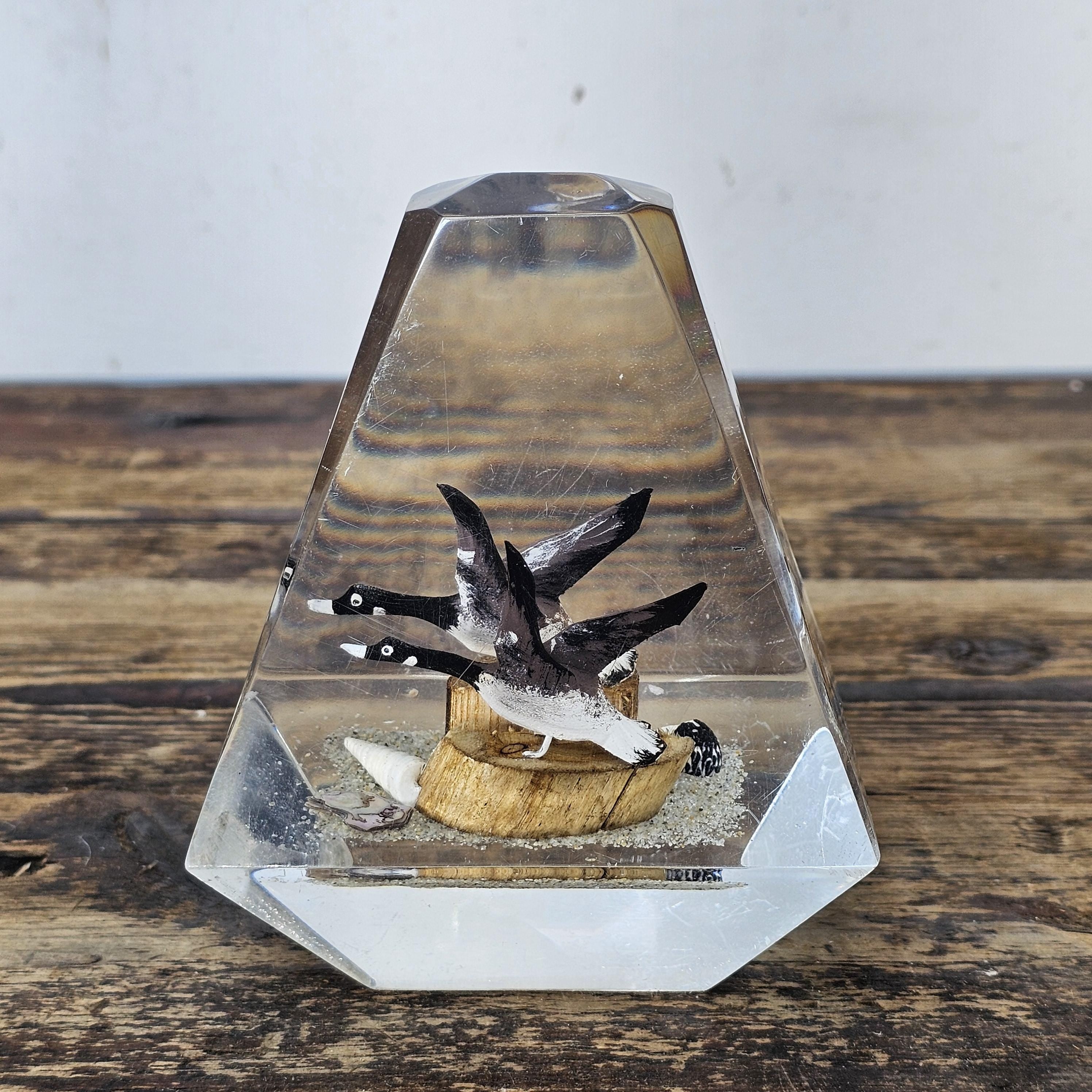 Vintage Lucite Canadian Geese Duck Paperweight
