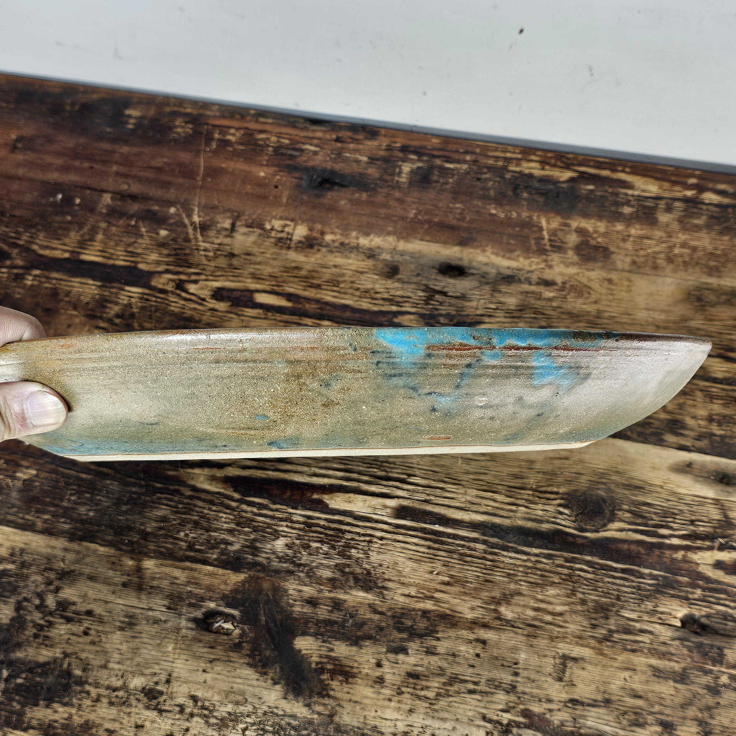 Studio Art Pottery Signed Shallow Dish Turquoise Starburst Glazed Plate 12.5"