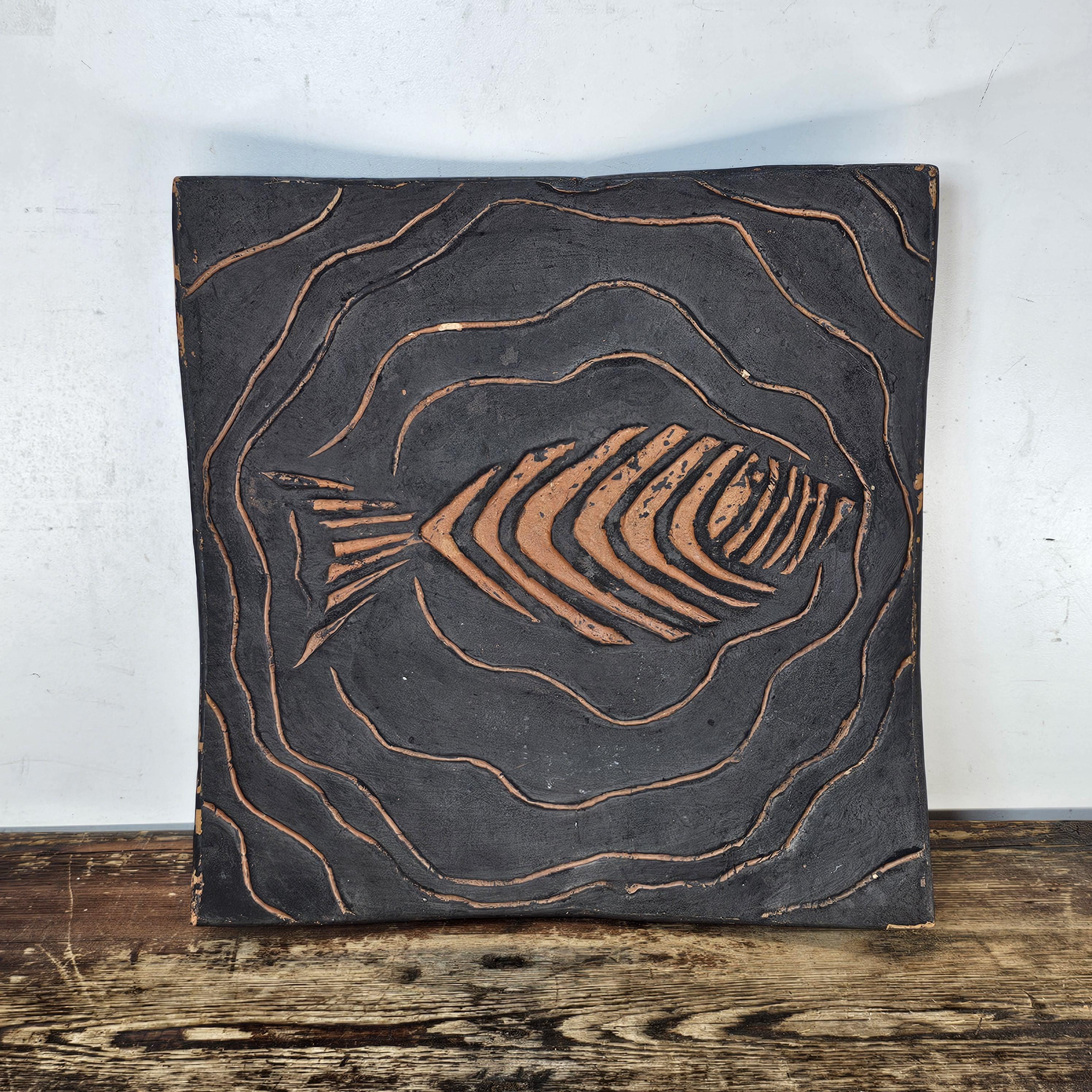 Colin Thorburn 1970s British Studio Pottery Decorative Fish Relief Art Tile 13"
