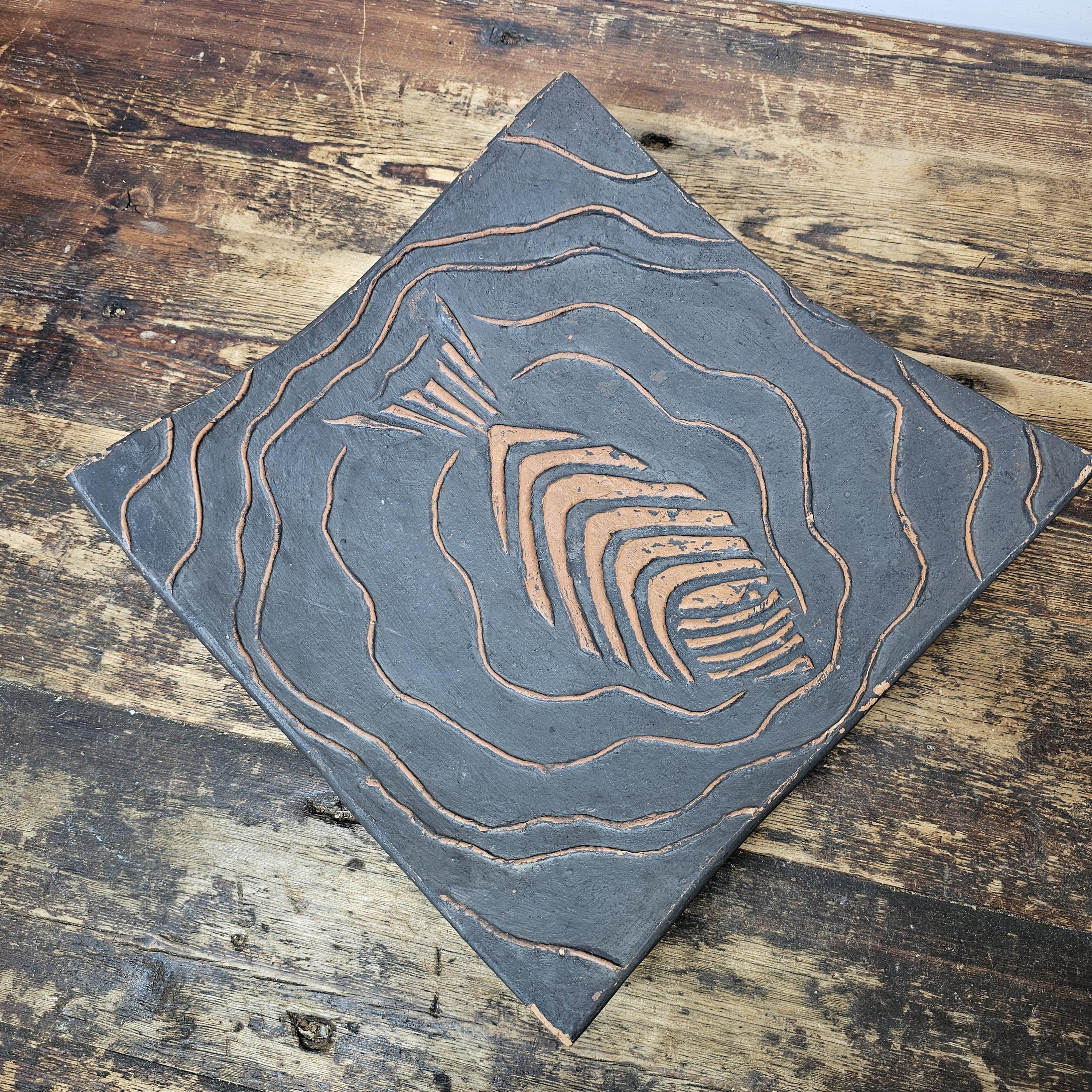 Colin Thorburn 1970s British Studio Pottery Decorative Fish Relief Art Tile 13"