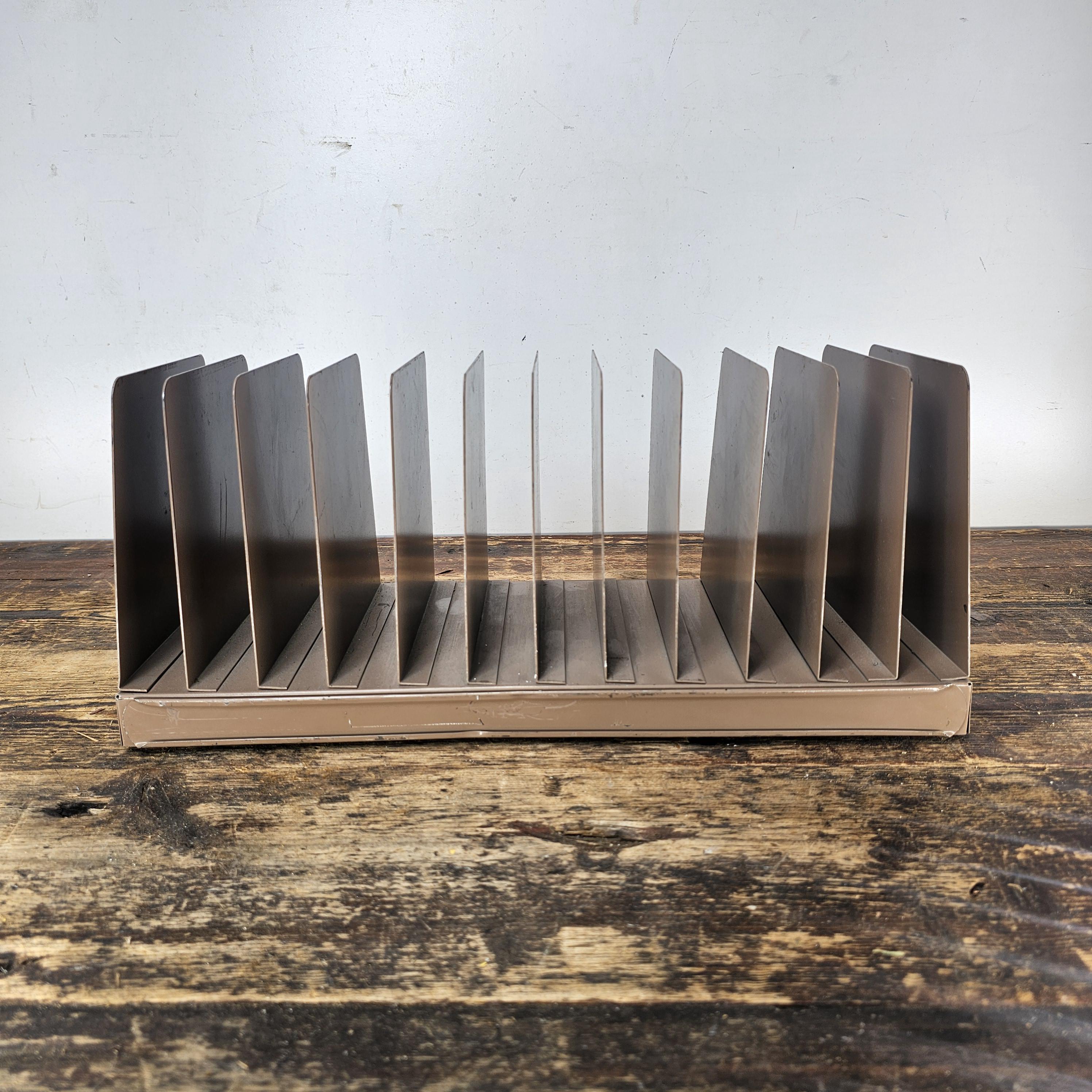 Vintage Small 12 Compartment Metal Desktop File Organizer 6.5"W x 6.5"H x 15"L