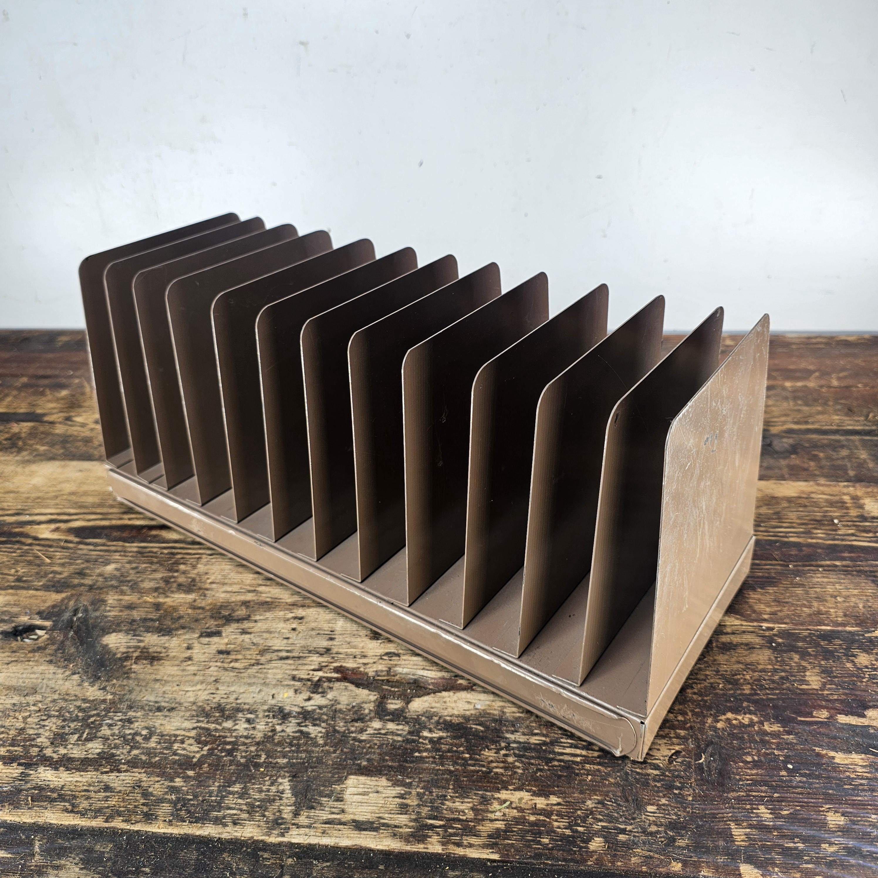 Vintage Small 12 Compartment Metal Desktop File Organizer 6.5"W x 6.5"H x 15"L