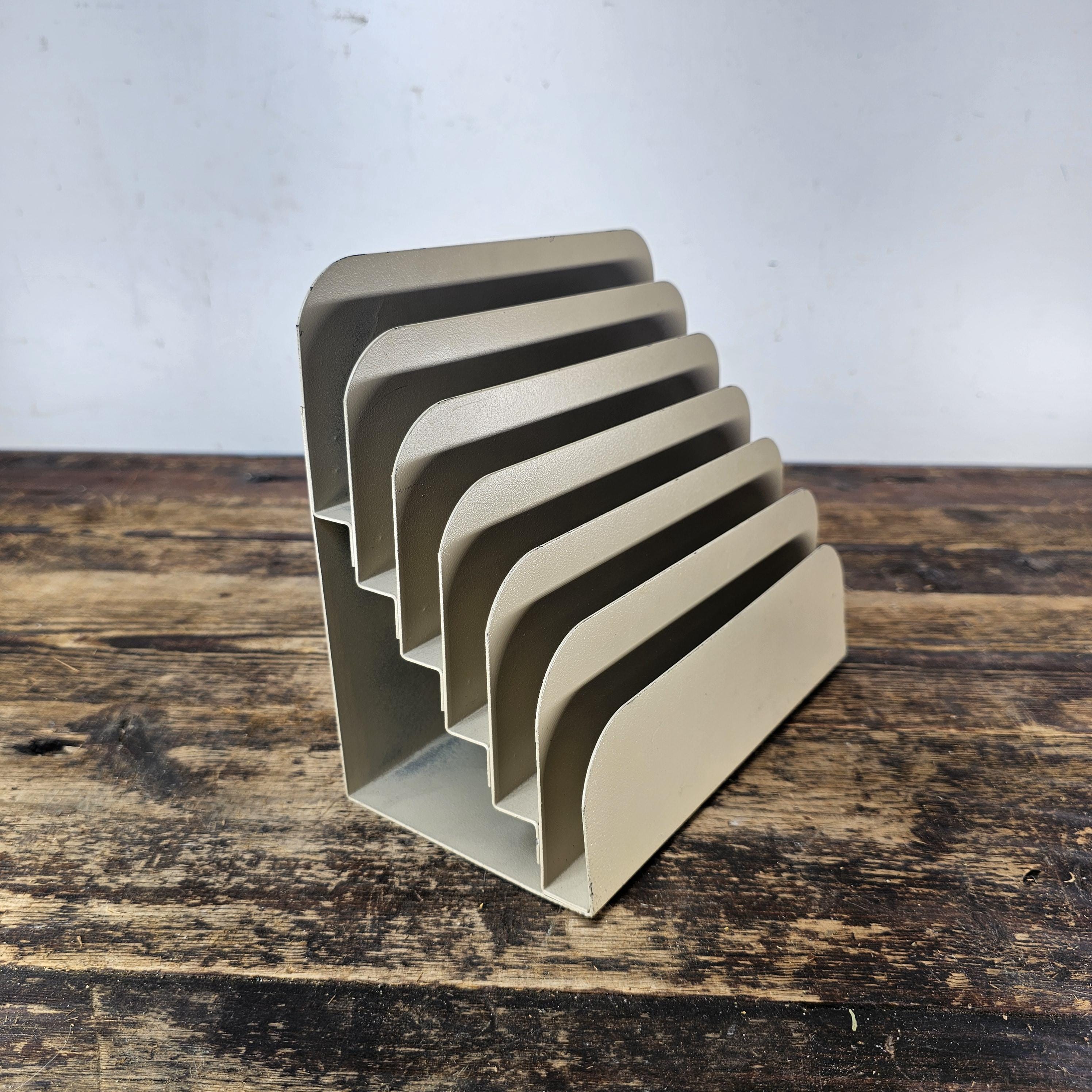 Vintage Small 12 Compartment Metal Desktop File Organizer 6.5"W x 6.5"H x 15"L