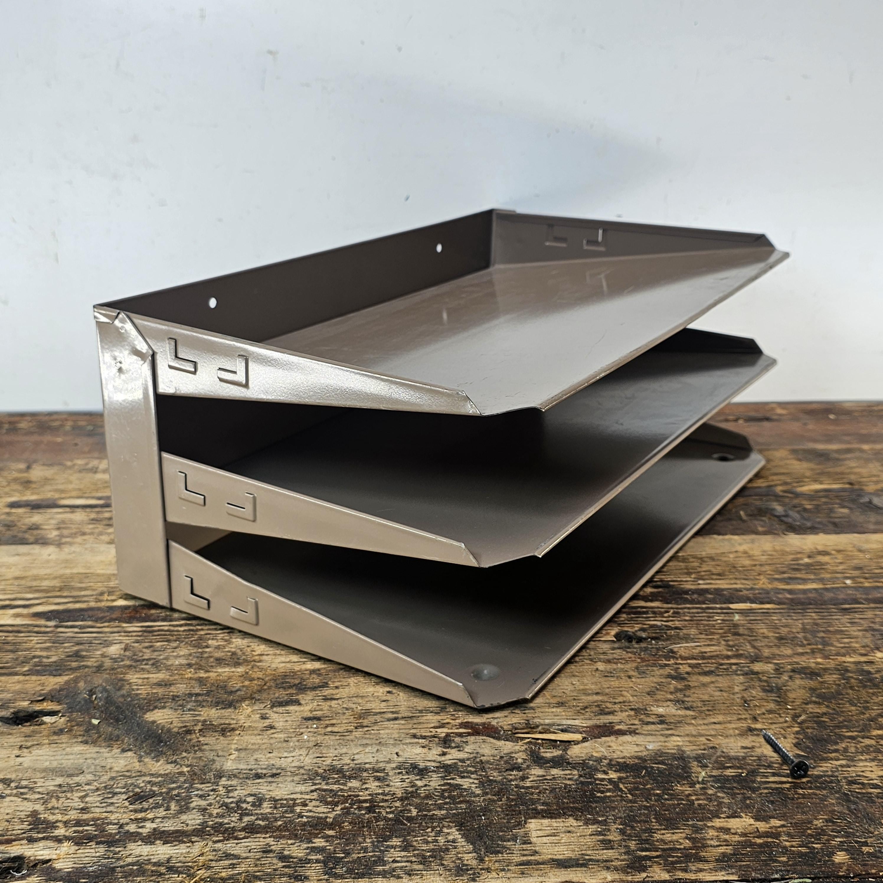 Vintage LIT-NING 3-Tier Wall-Mounted / Desktop Steel File Organizer