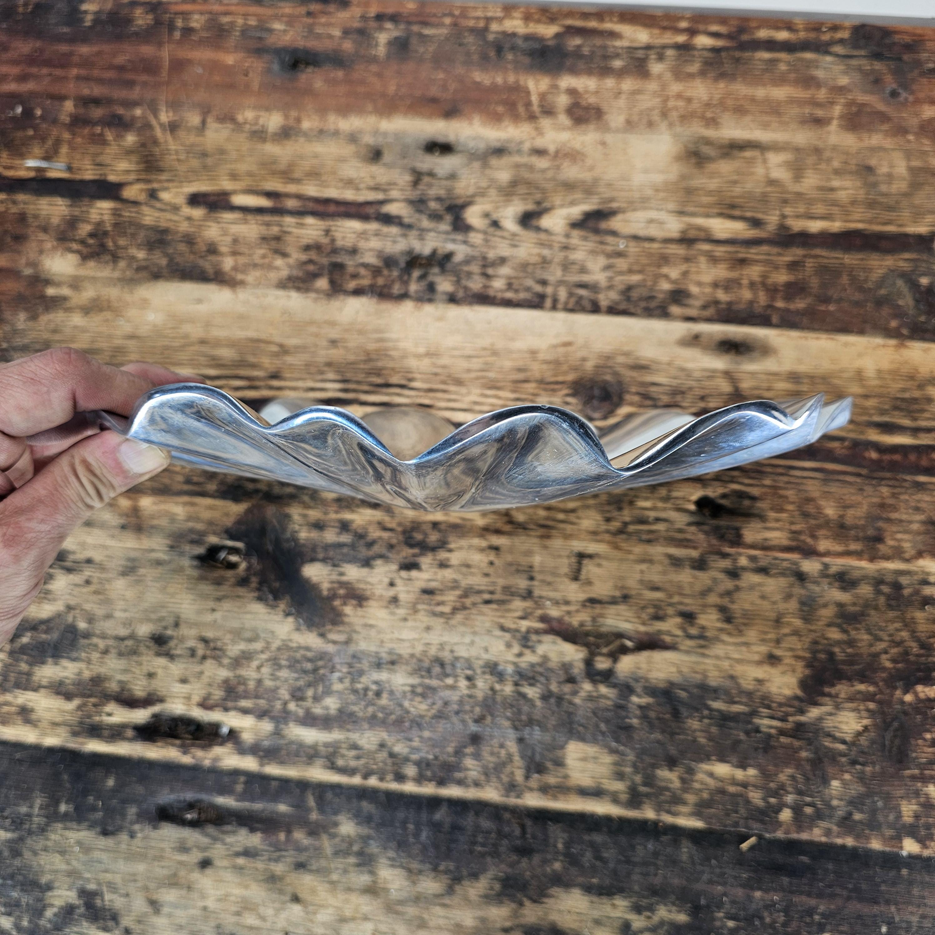 Aluminum Lily Pad Style Platter Decorative Bowl 12.25"L × 11"W × 2"H