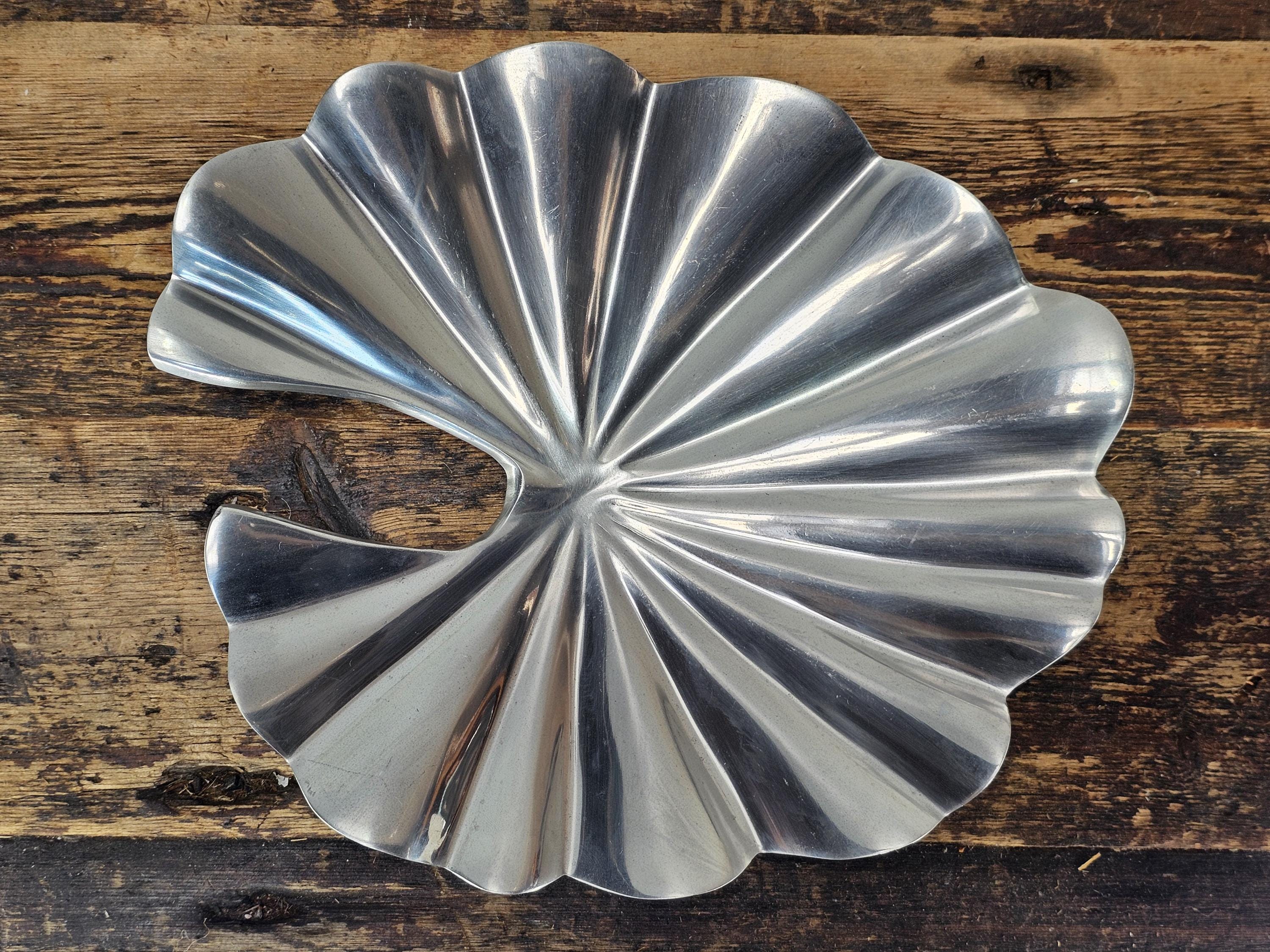 Aluminum Lily Pad Style Platter Decorative Bowl 12.25"L × 11"W × 2"H