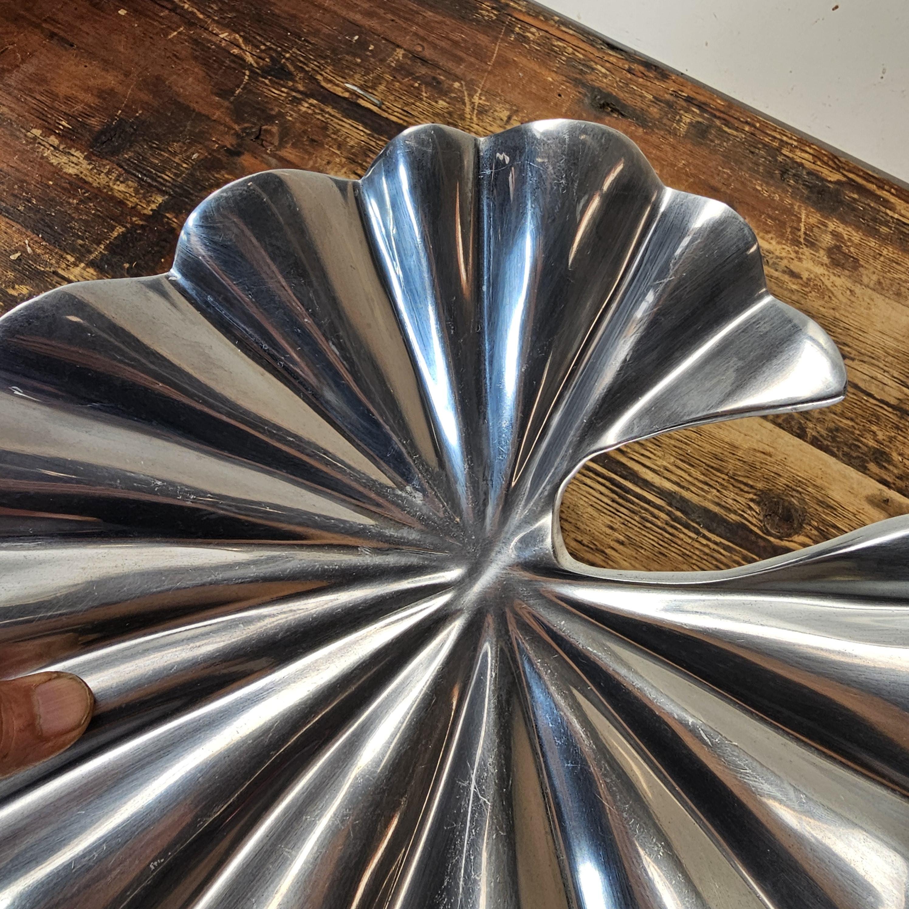 Aluminum Lily Pad Style Platter Decorative Bowl 12.25"L × 11"W × 2"H