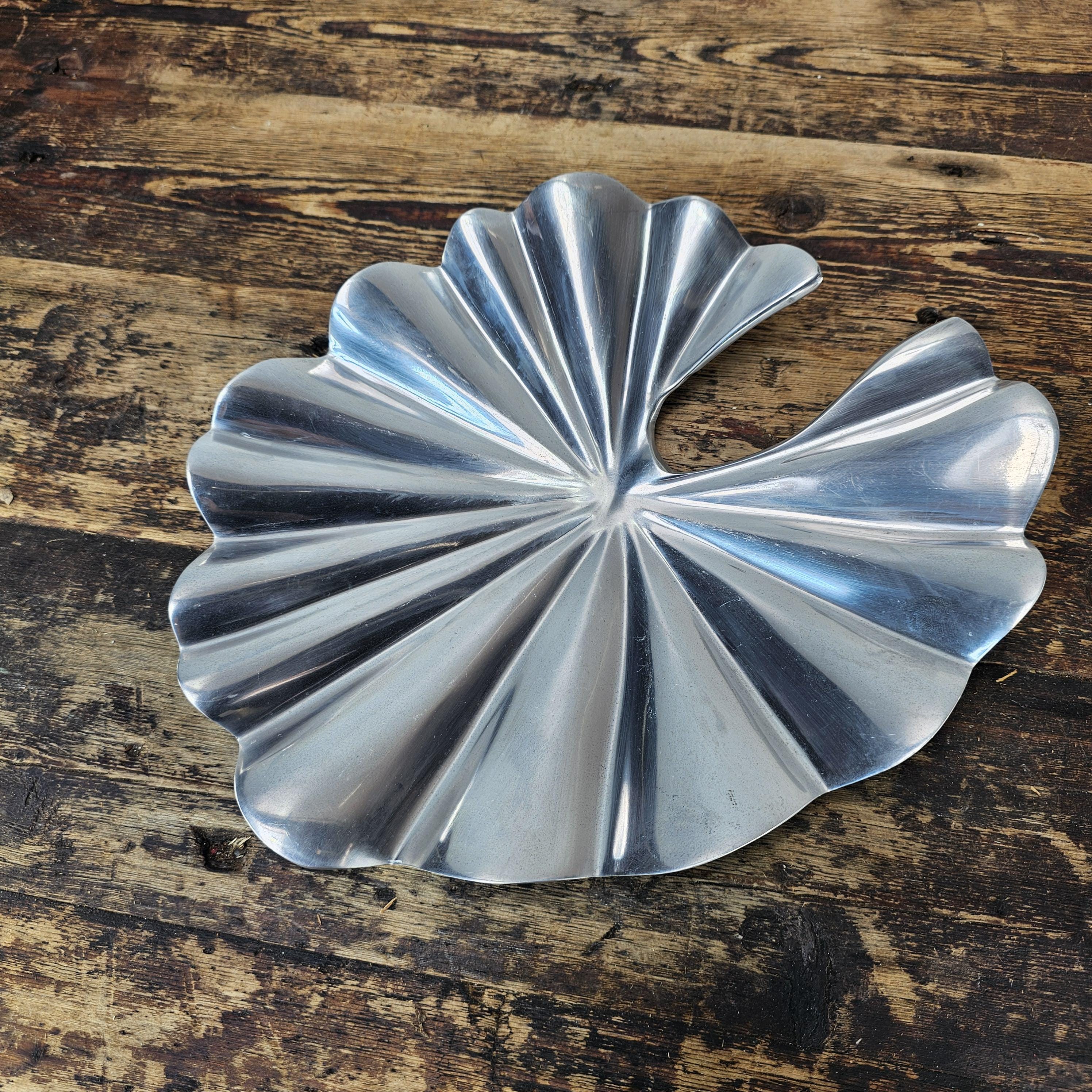 Aluminum Lily Pad Style Platter Decorative Bowl 12.25"L × 11"W × 2"H