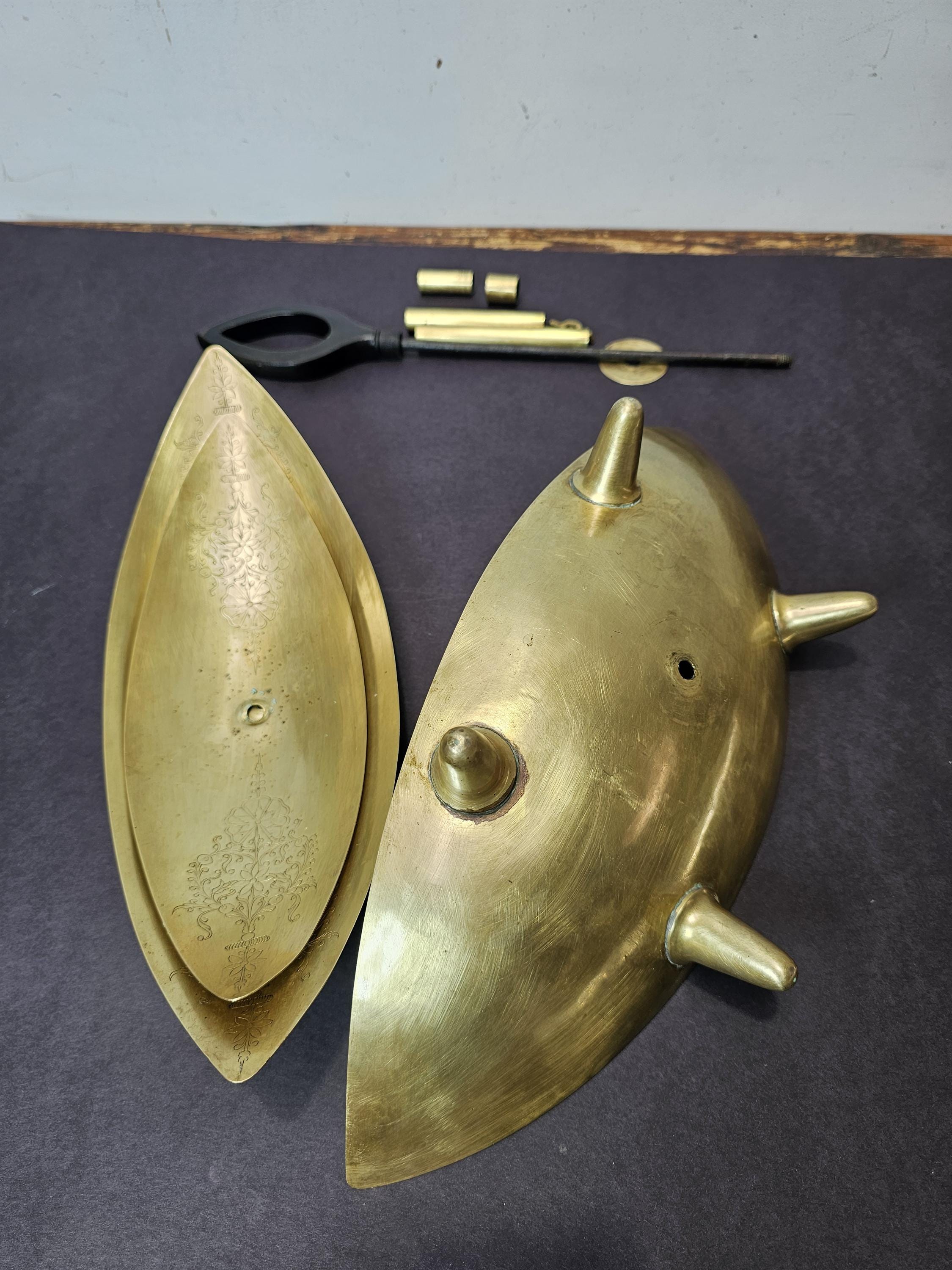 Mid-Century Modern Footed Brass 3 Tier Cake Stand with Wood Handle