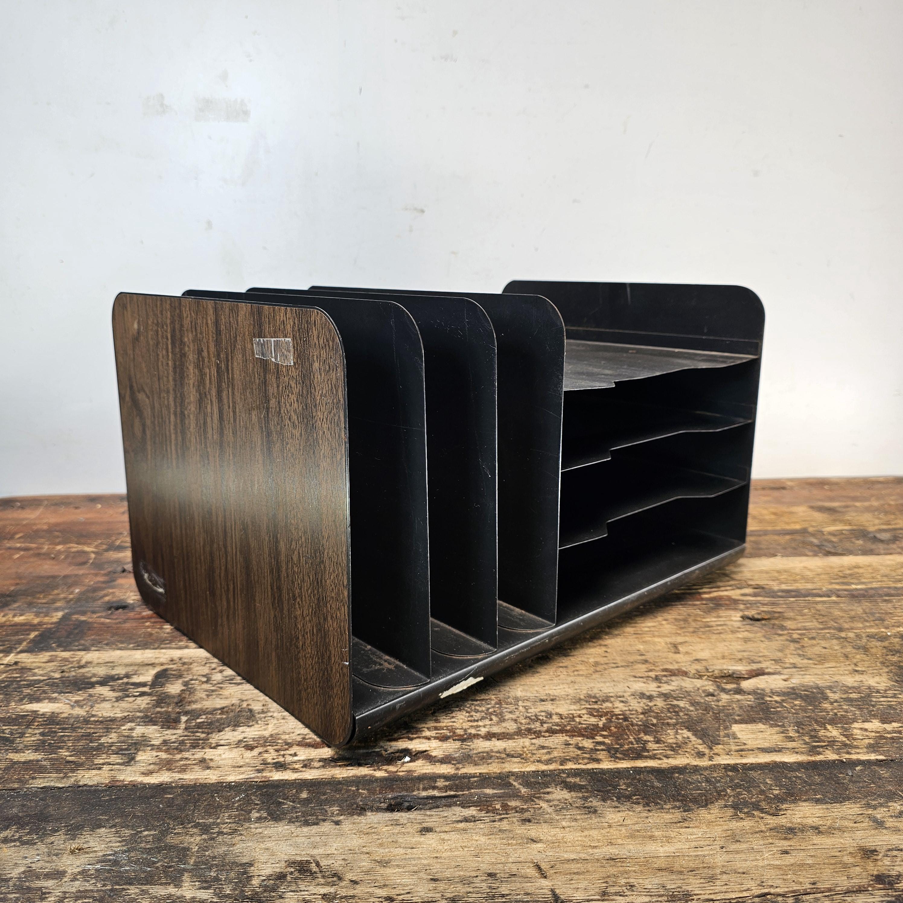 Vintage Mid-Century Desk Organizer with Wood Grain Finish