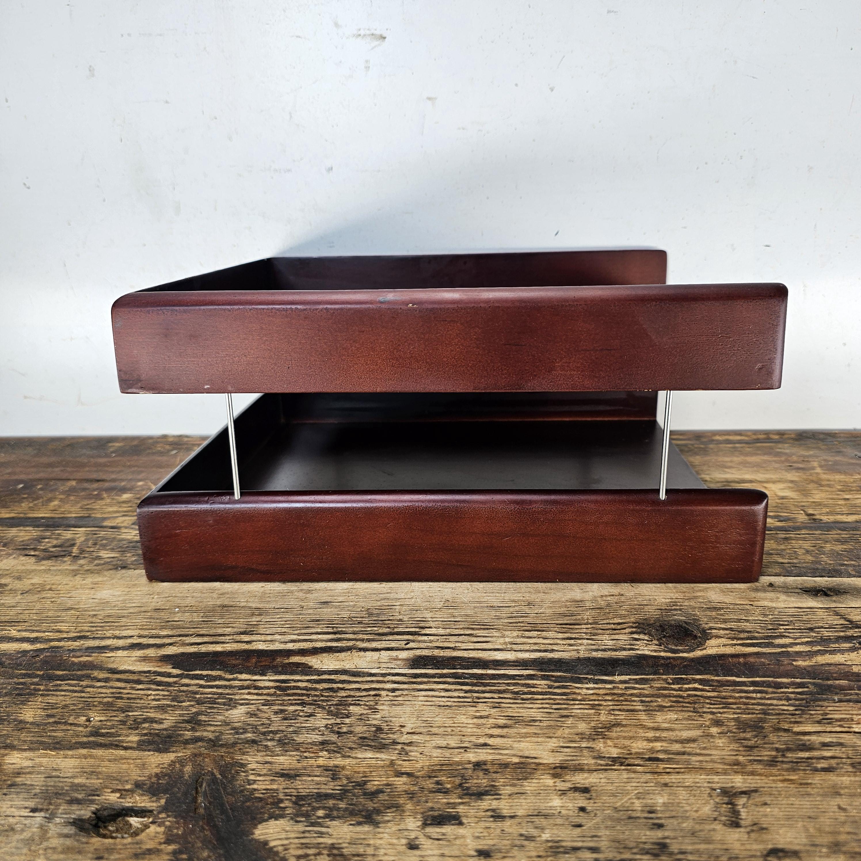 Carver Wood Products Solid Wood 2-Tier Desk Tray Set