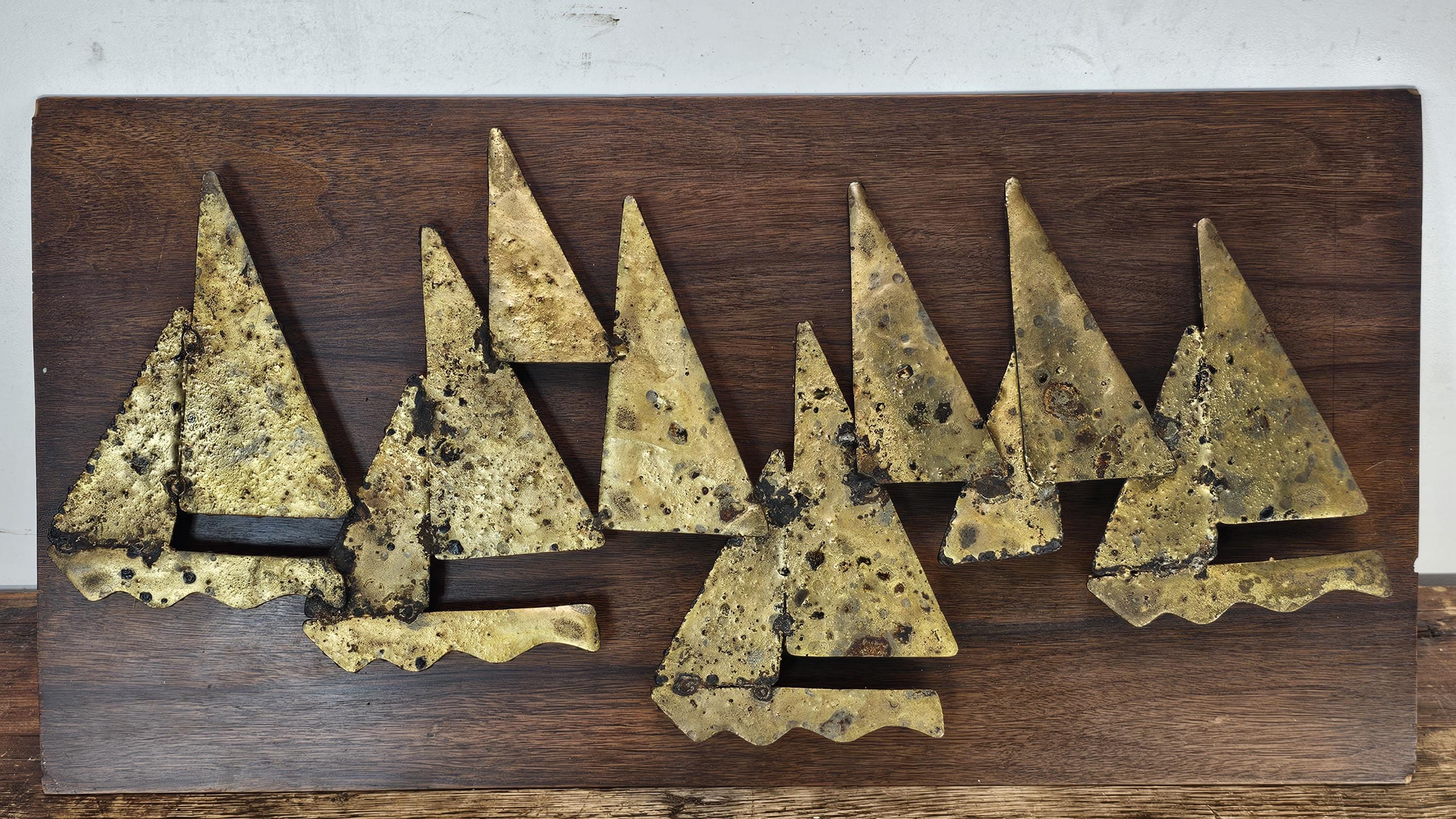 Peter Pepper Products Brass Sailboats Wall Sculpture (1960s) 23.5"L x 12"H