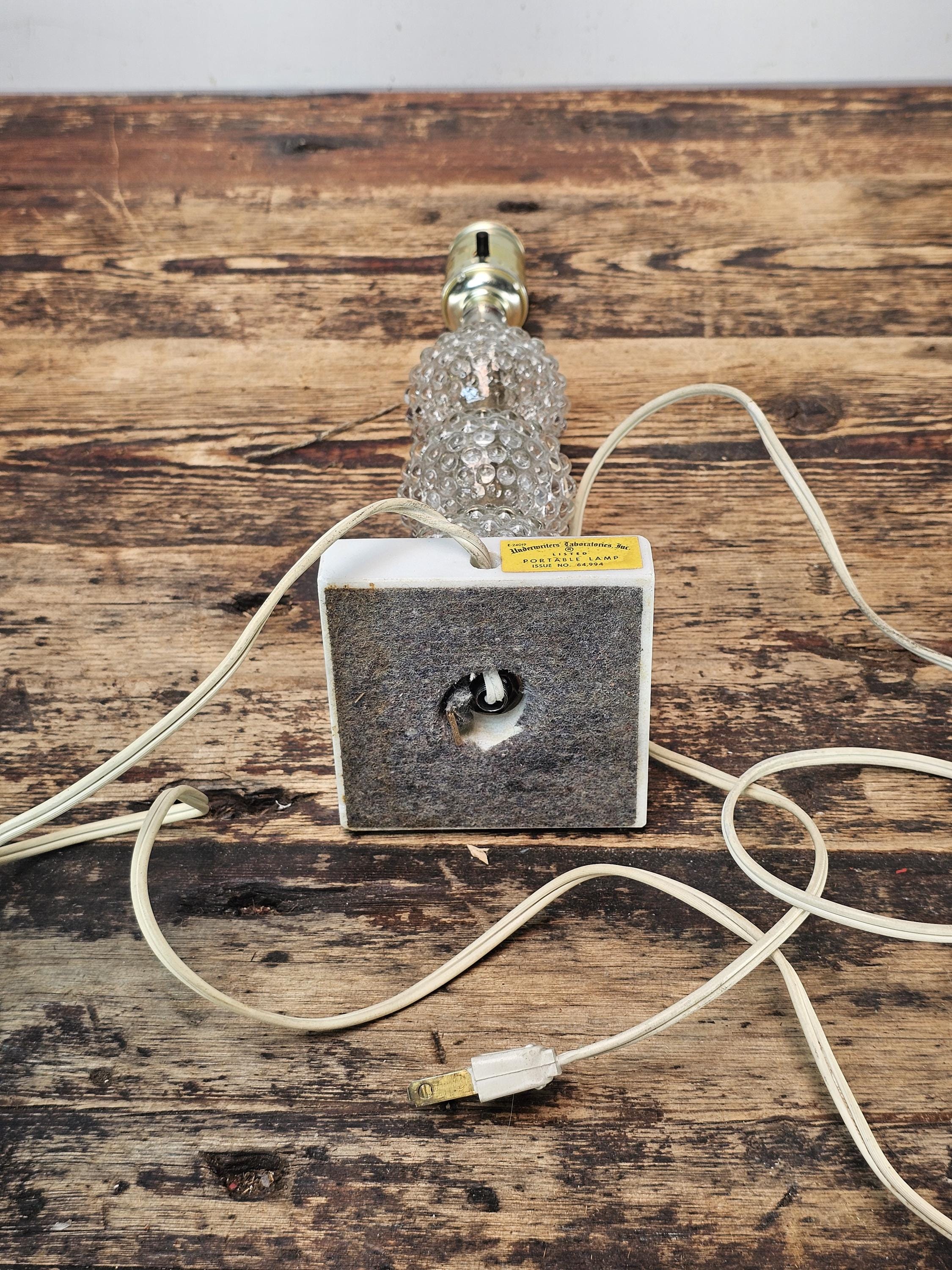 Vintage Hobnail Glass Table Lamp with Marble Base 12.5"H